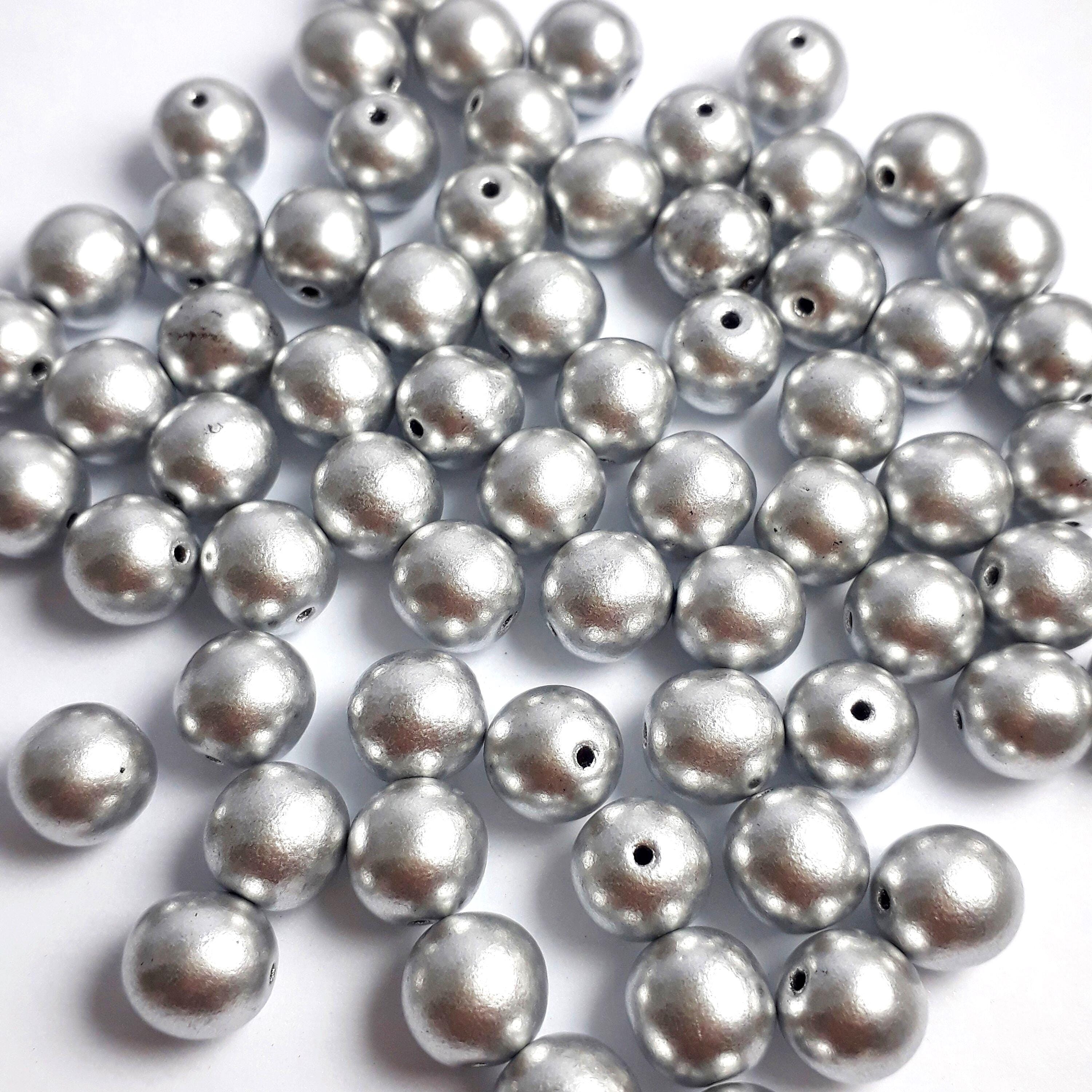 Pearlized Silver Czech Glass Round 8mm - 20pcs