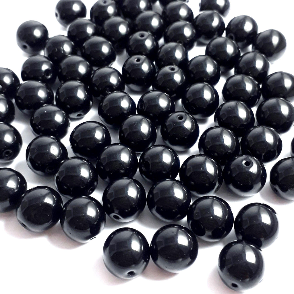 Opaque Black Czech Glass Round 10mm - 10pcs