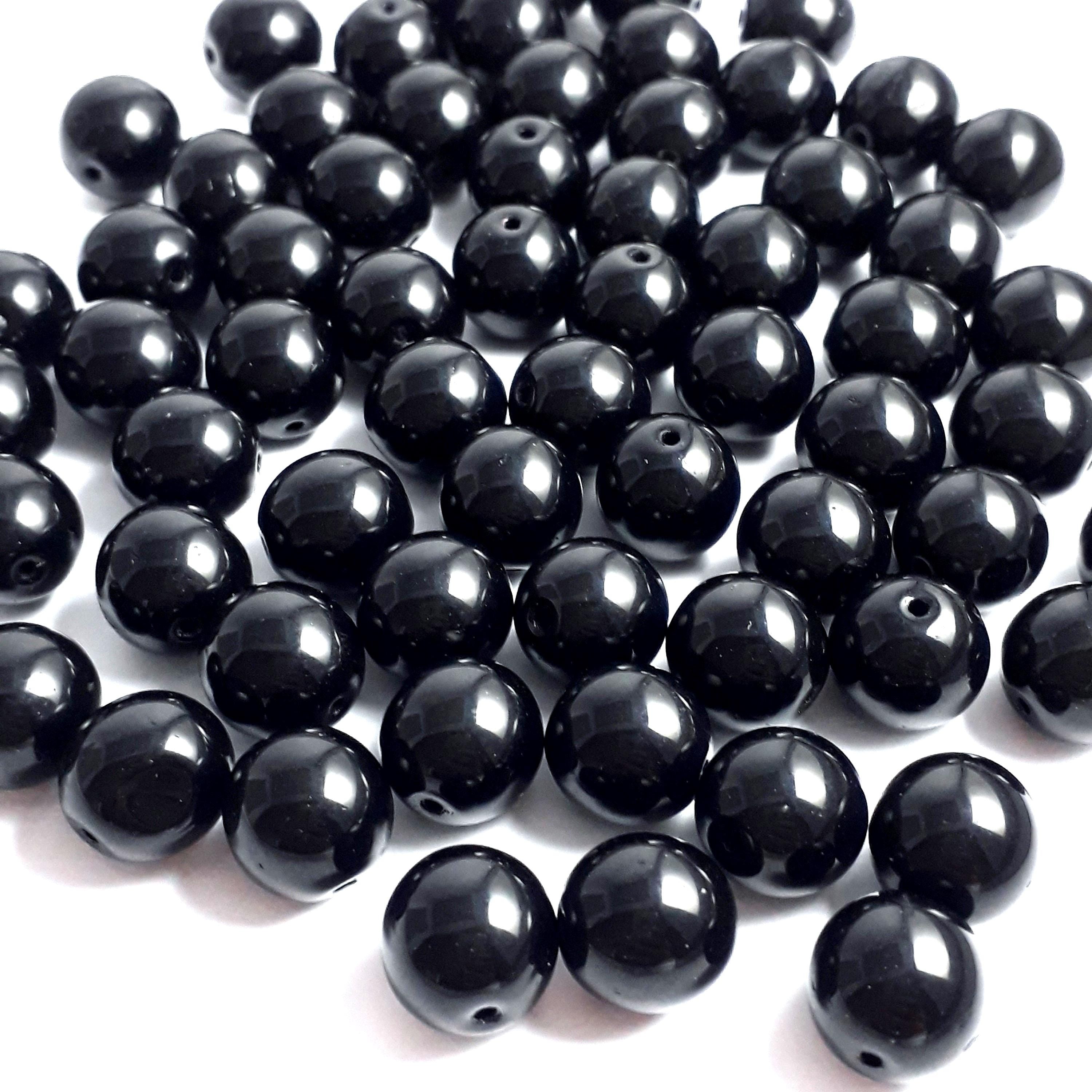 Opaque Black Czech Glass Round 10mm - 10pcs