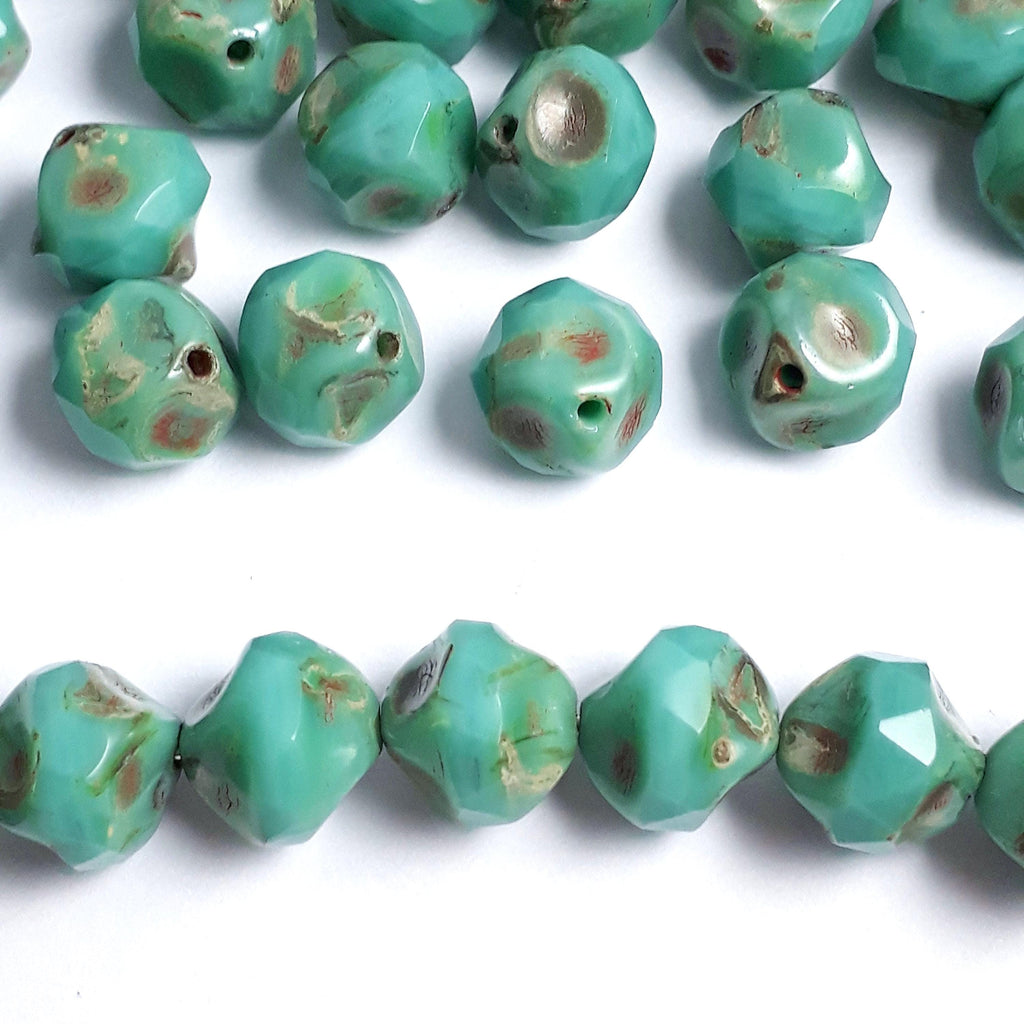 Turquoise Faceted Round Czech Glass 9x8mm - 6pcs