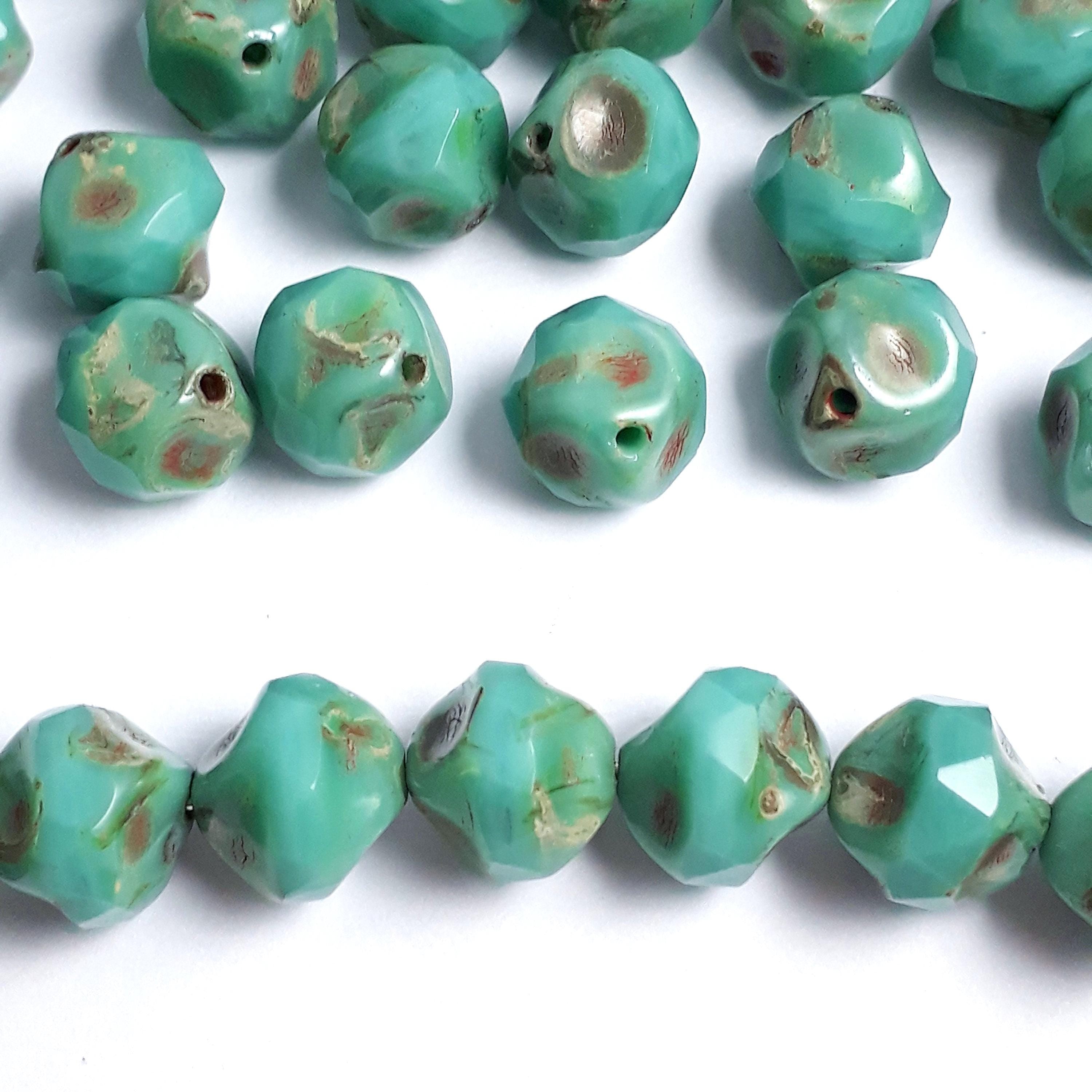 Turquoise Faceted Round Czech Glass 9x8mm - 6pcs