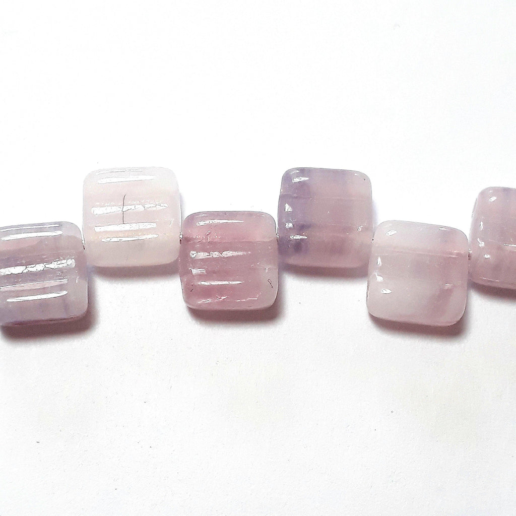 2-Hole Pale Pink & White Czech Glass Square 6mm - 20pcs