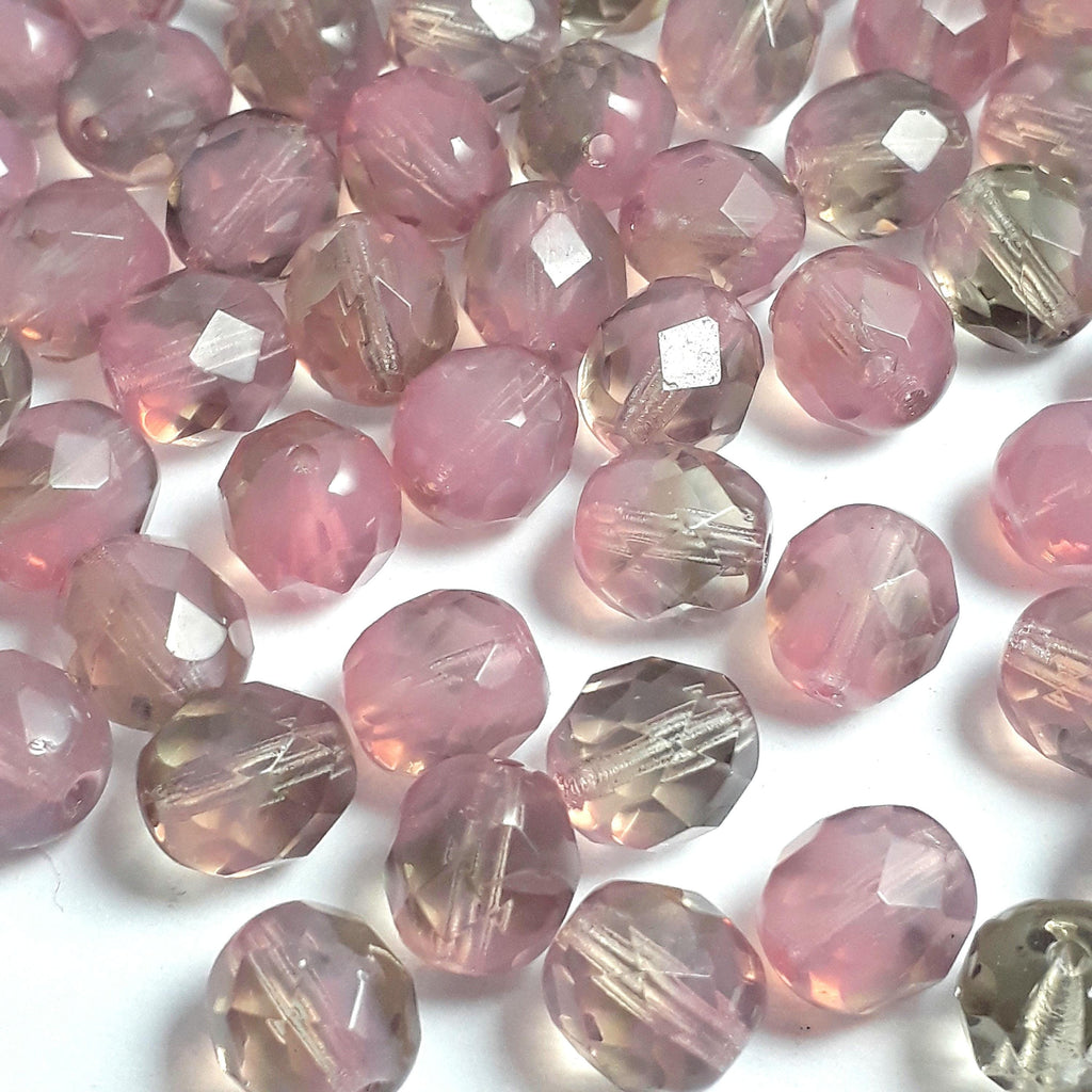 Pink & Black Diamond Faceted Czech Glass 8mm - 10pcs