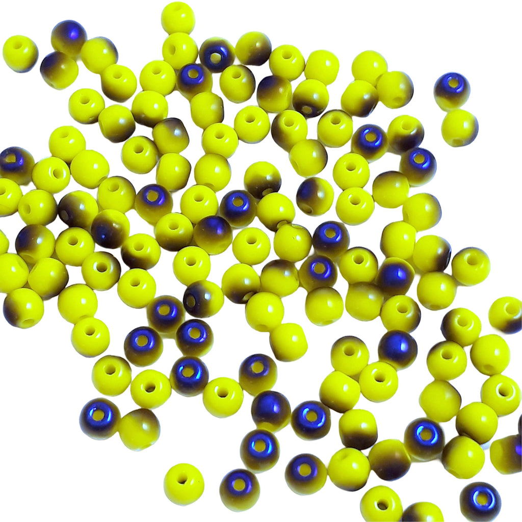 Yellow & Metallic Blue Czech Glass Round 3mm - 120pcs