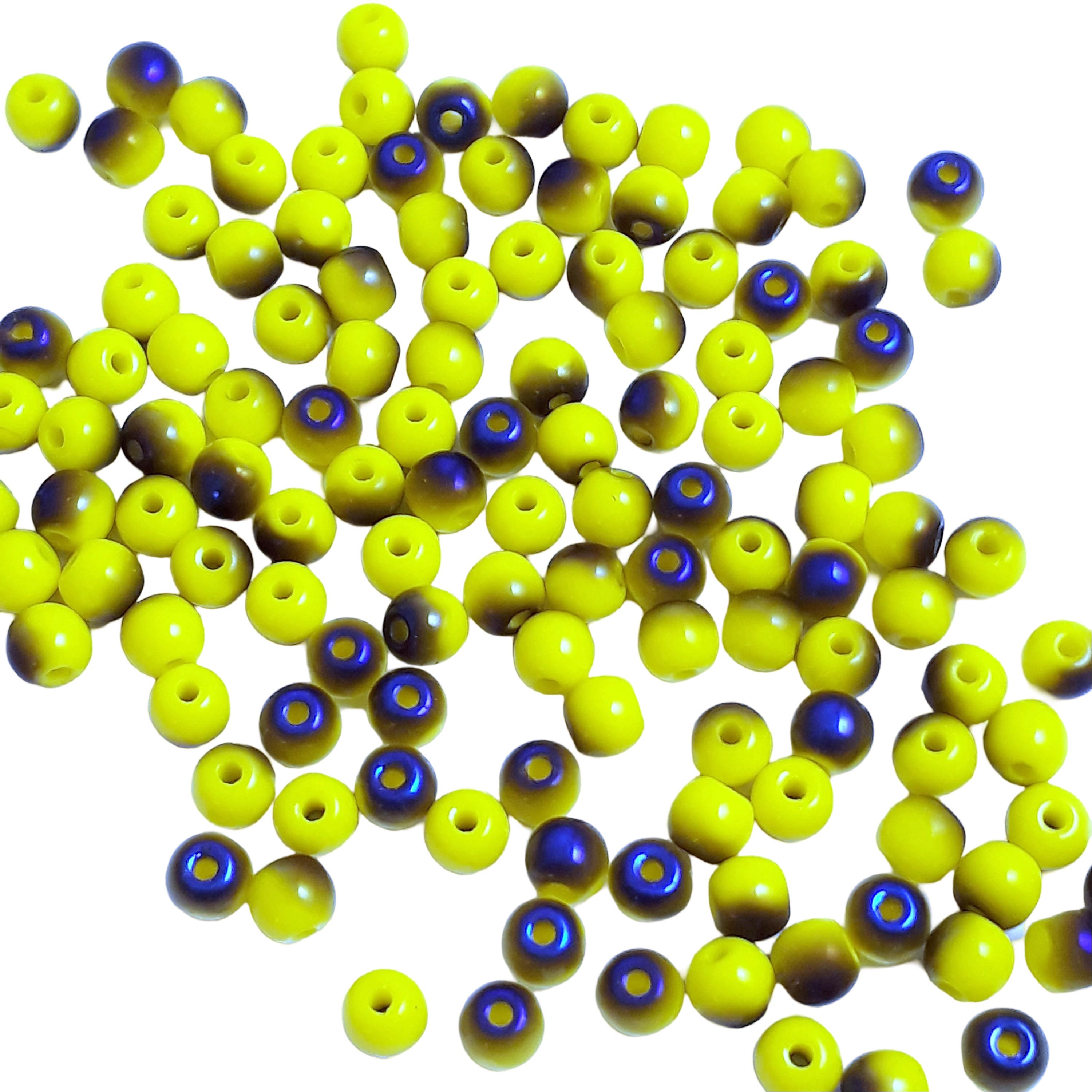 Yellow & Metallic Blue Czech Glass Round 3mm - 120pcs