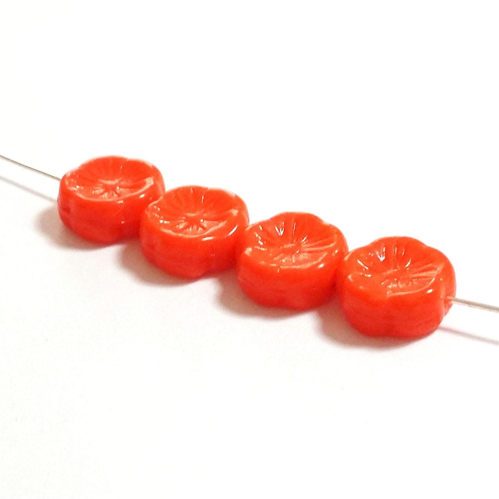 Orange Hawaiian Flower Czech Glass 12mm - 6pcs