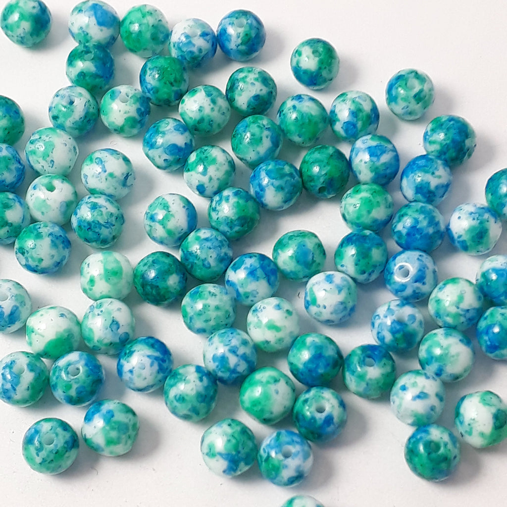 Green, Blue & White Czech Glass Round 5mm - 40pcs