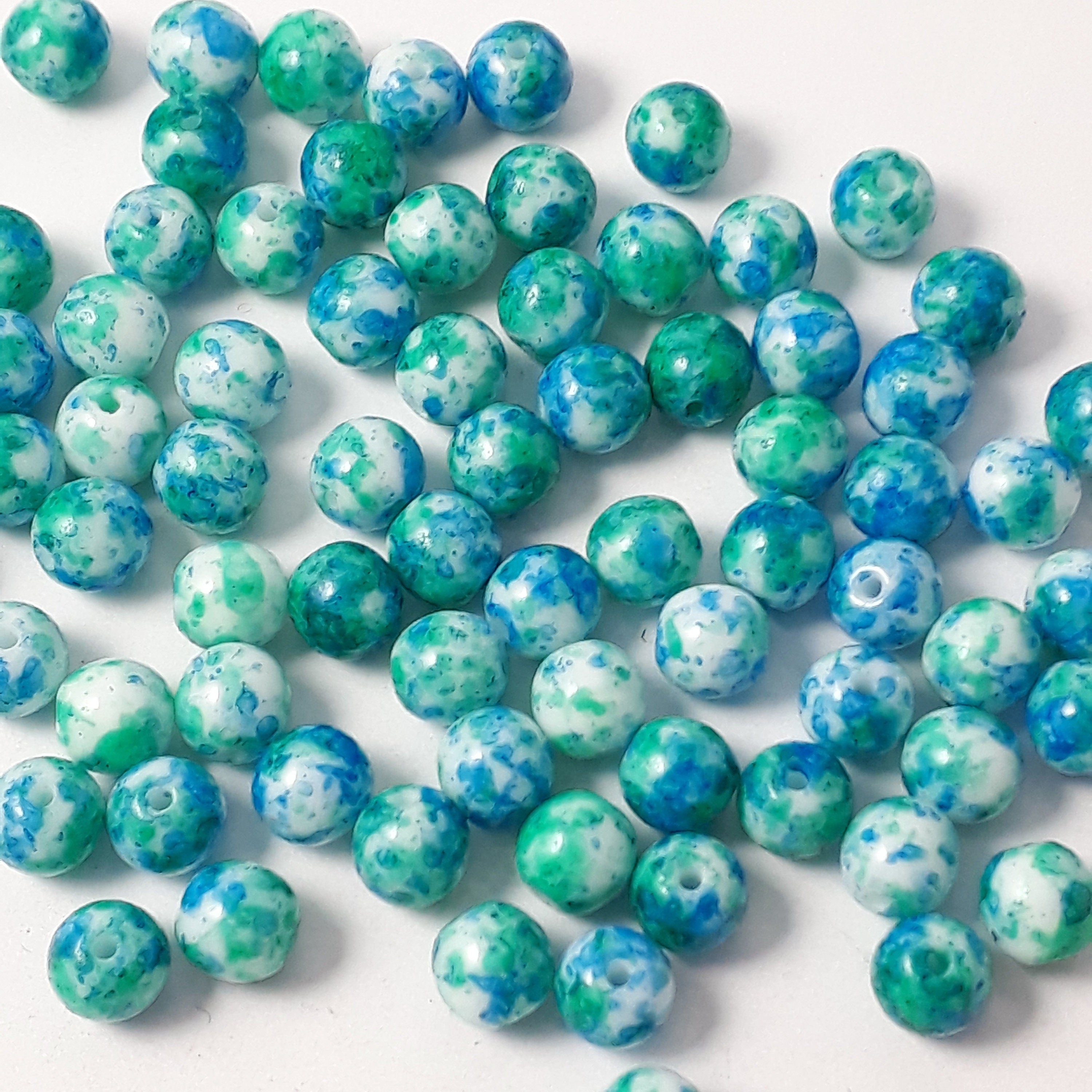 Green, Blue & White Czech Glass Round 5mm - 40pcs