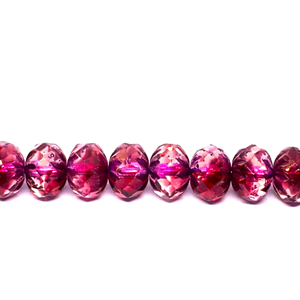 Two Tone Purple Czech Glass Rondelle Cathedral 10x7mm - 6pcs