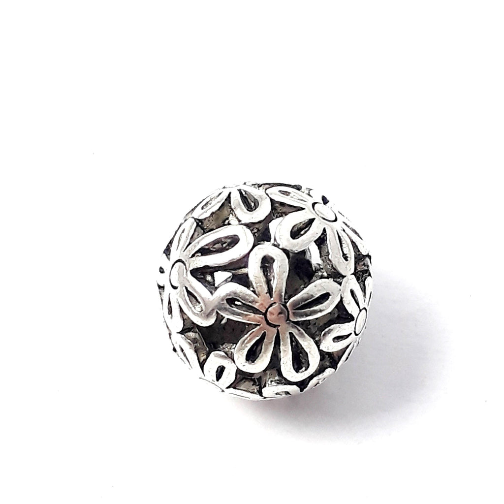 Flower Filigree Ball Antique Silver 14mm - 1pc