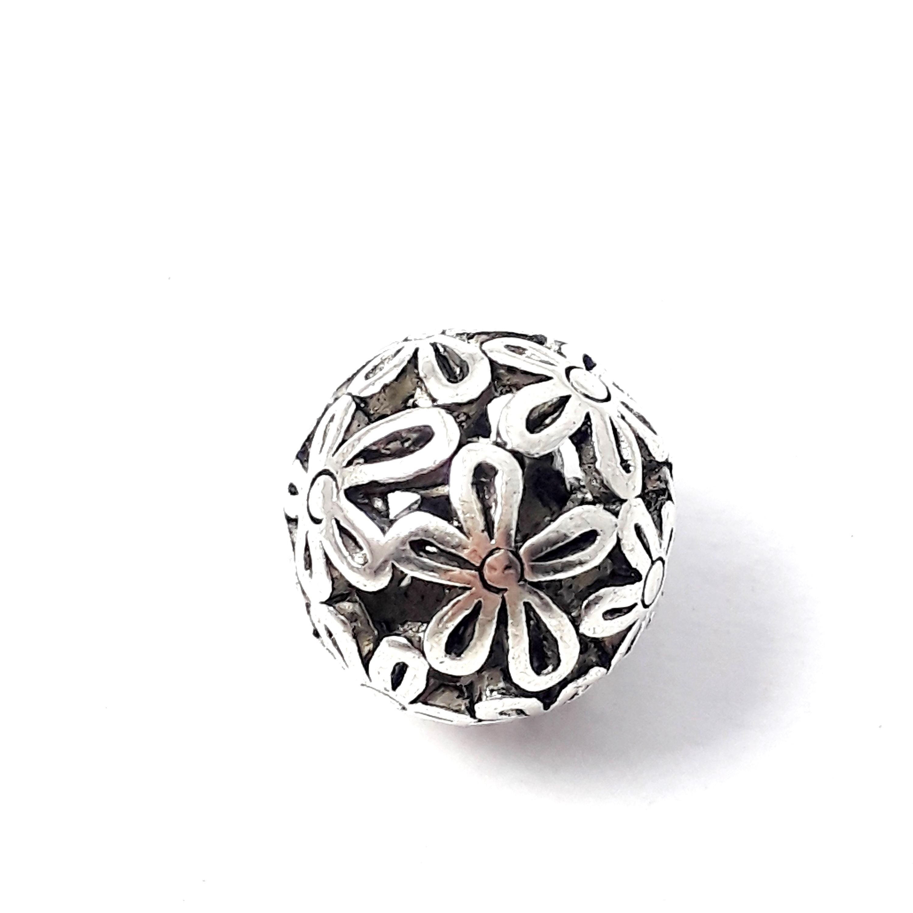 Flower Filigree Ball Antique Silver 14mm - 1pc