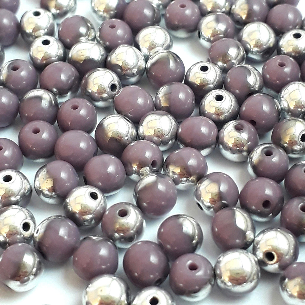 Purple & Silver Czech Glass Round 4mm - 60pcs