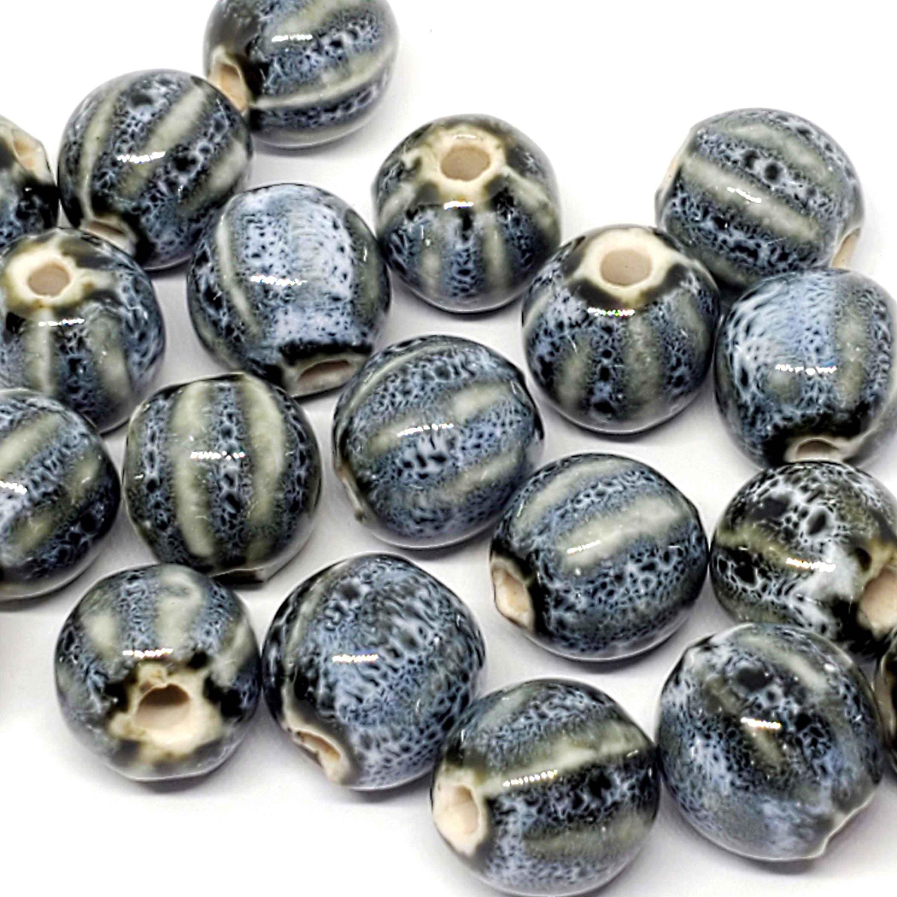 Pale Blue Ceramic Round Fluted 10mm - 10pcs