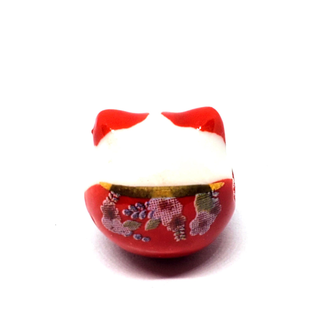 Chinese Cat Ceramic Red & White 15x14mm - 1pc