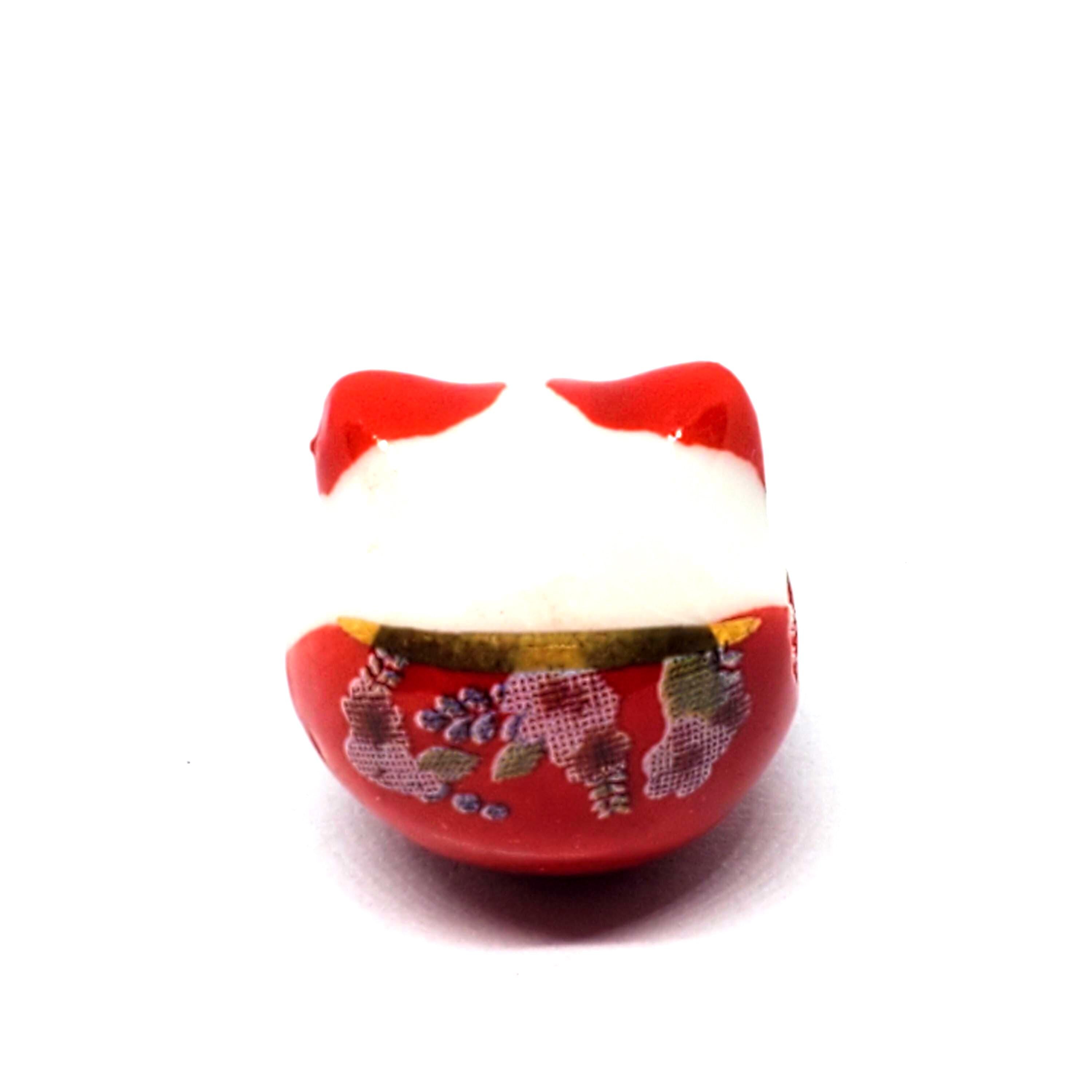 Chinese Cat Ceramic Red & White 15x14mm - 1pc