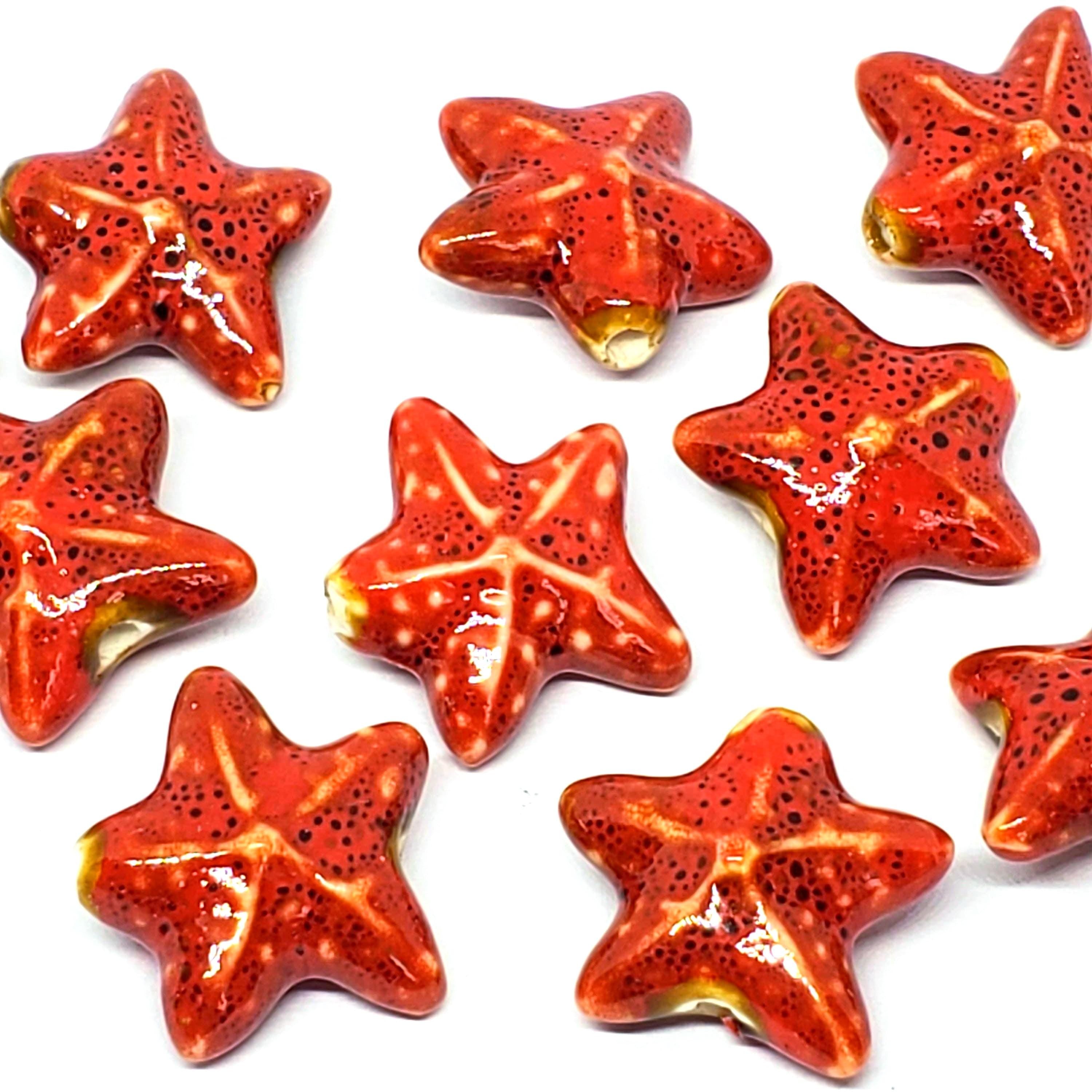 Red Starfish Glazed Ceramic 22mm - 2pcs
