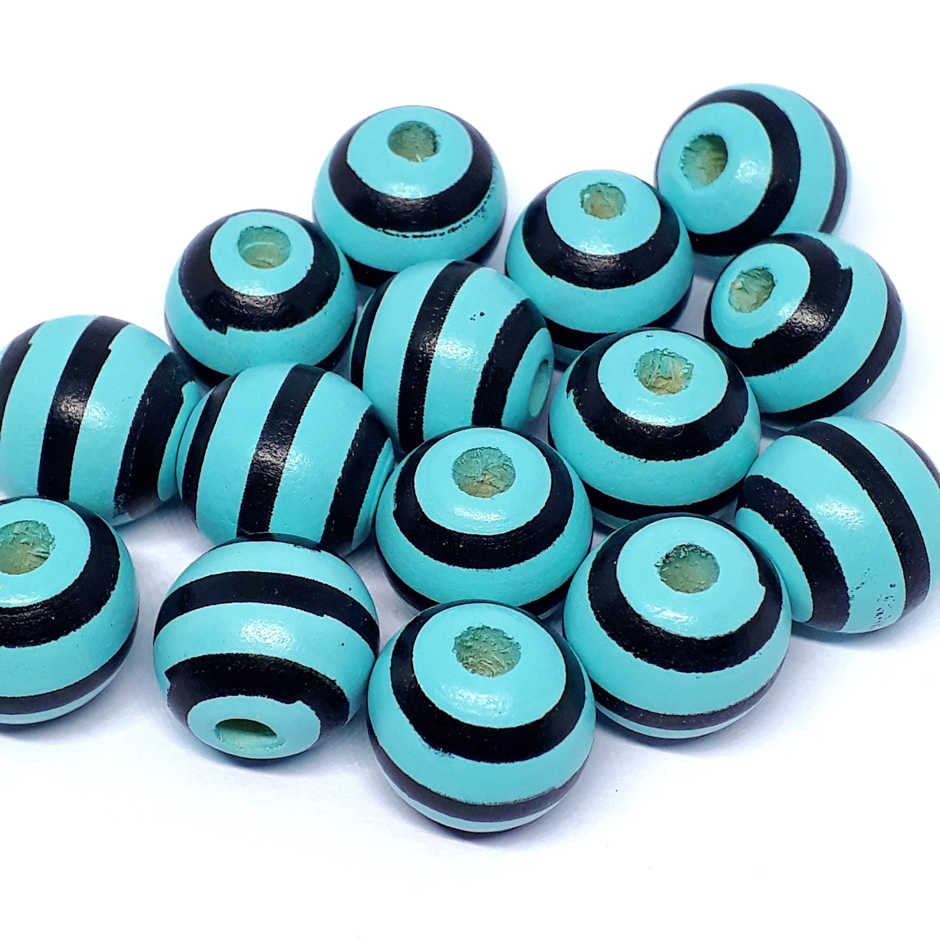 Turquoise & Black Striped Wood 16x15mm - 5pcs