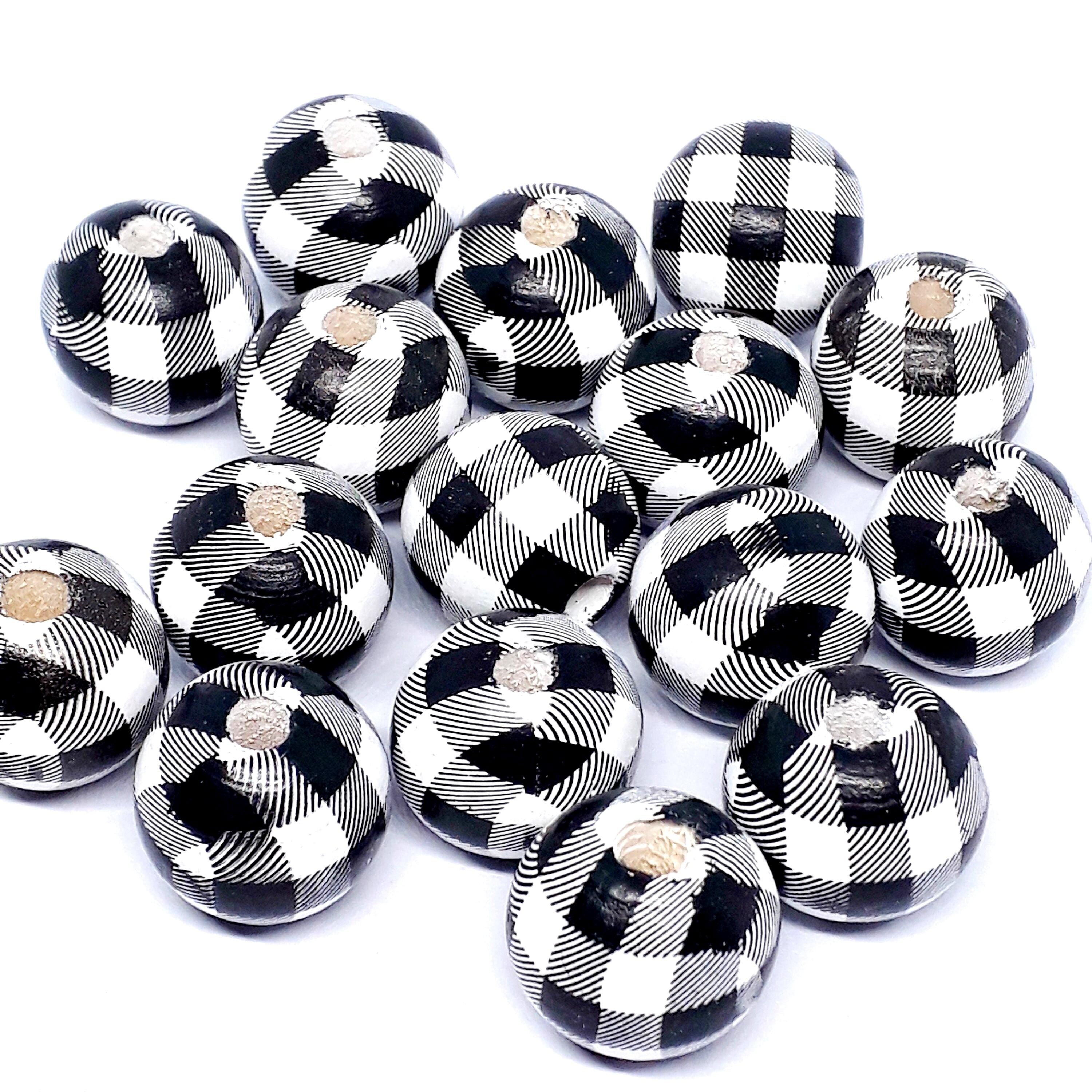 White & Black Checked Wood 15x14mm - 5pcs