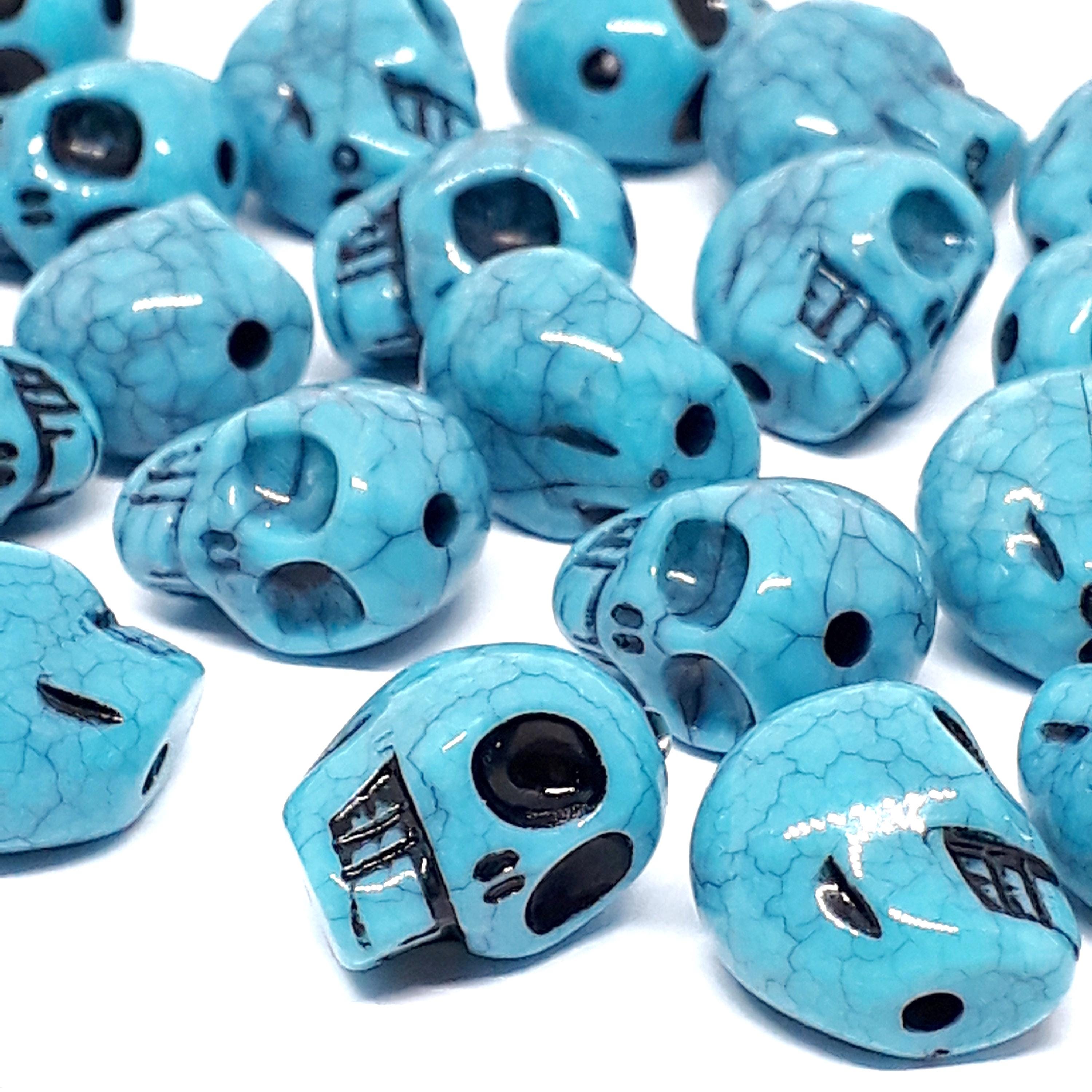 Blue Turquoise Acrylic Skull 13x9mm - 20pcs