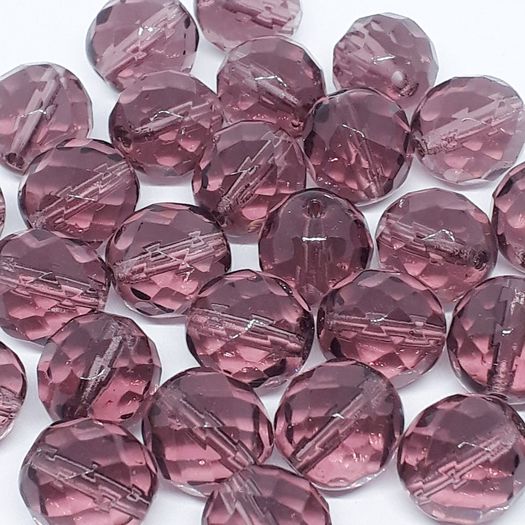 Amethyst Faceted Czech Glass Round 12x11mm - 6pcs