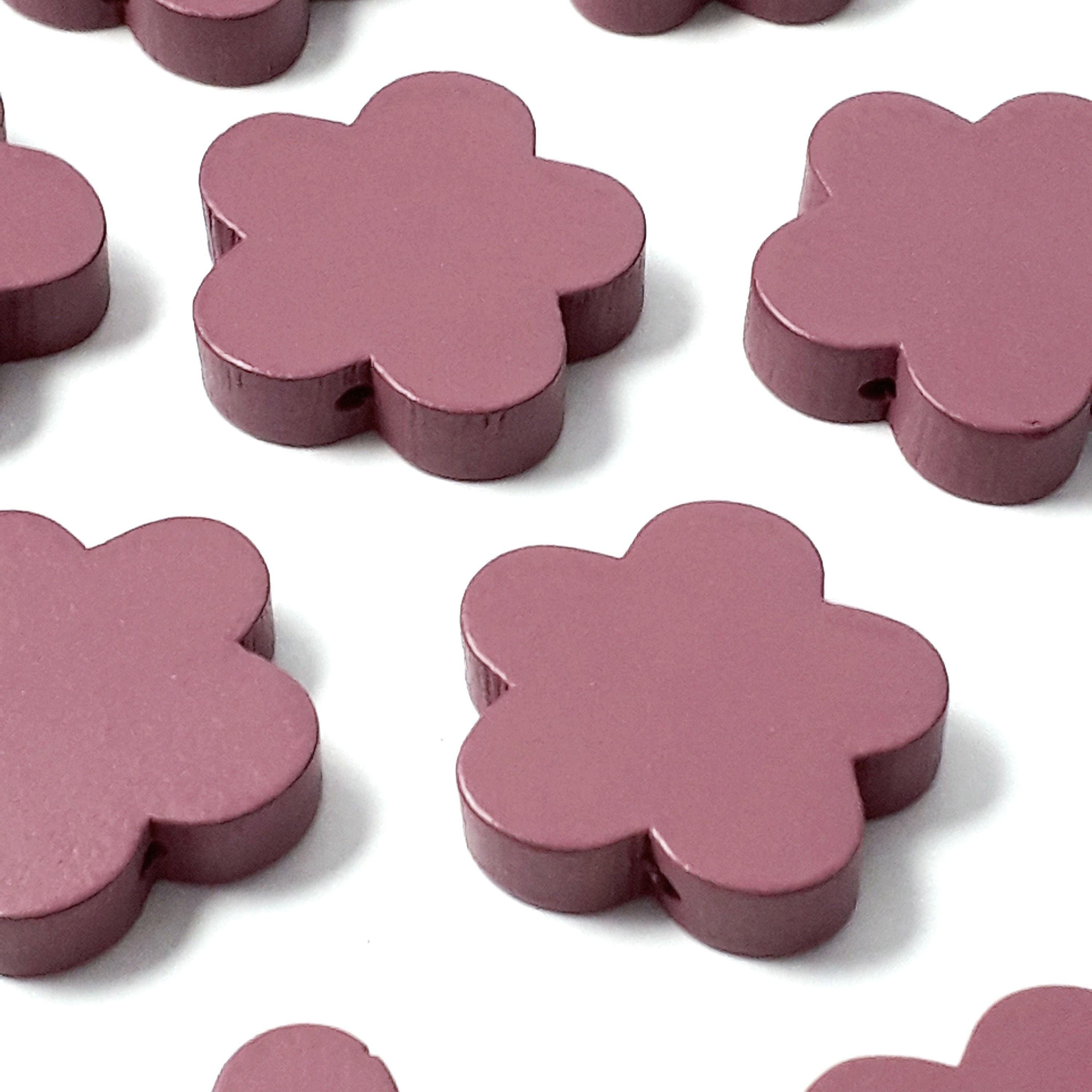 Plum Red Flower Wood 19-20mm - 10pcs