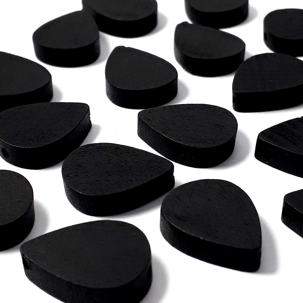 Black Teardrop Wood 19x16mm - 10pcs