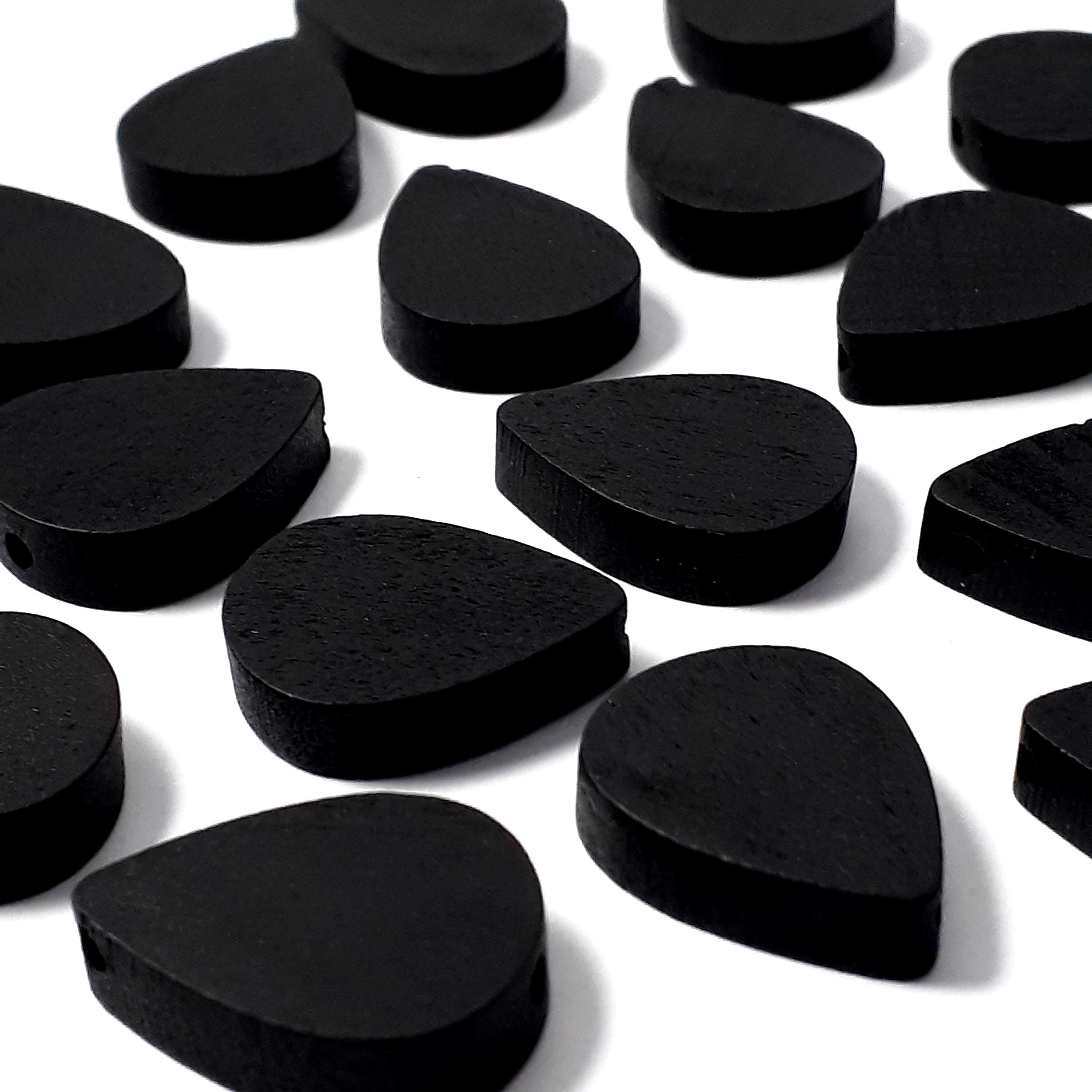 Black Teardrop Wood 19x16mm - 10pcs