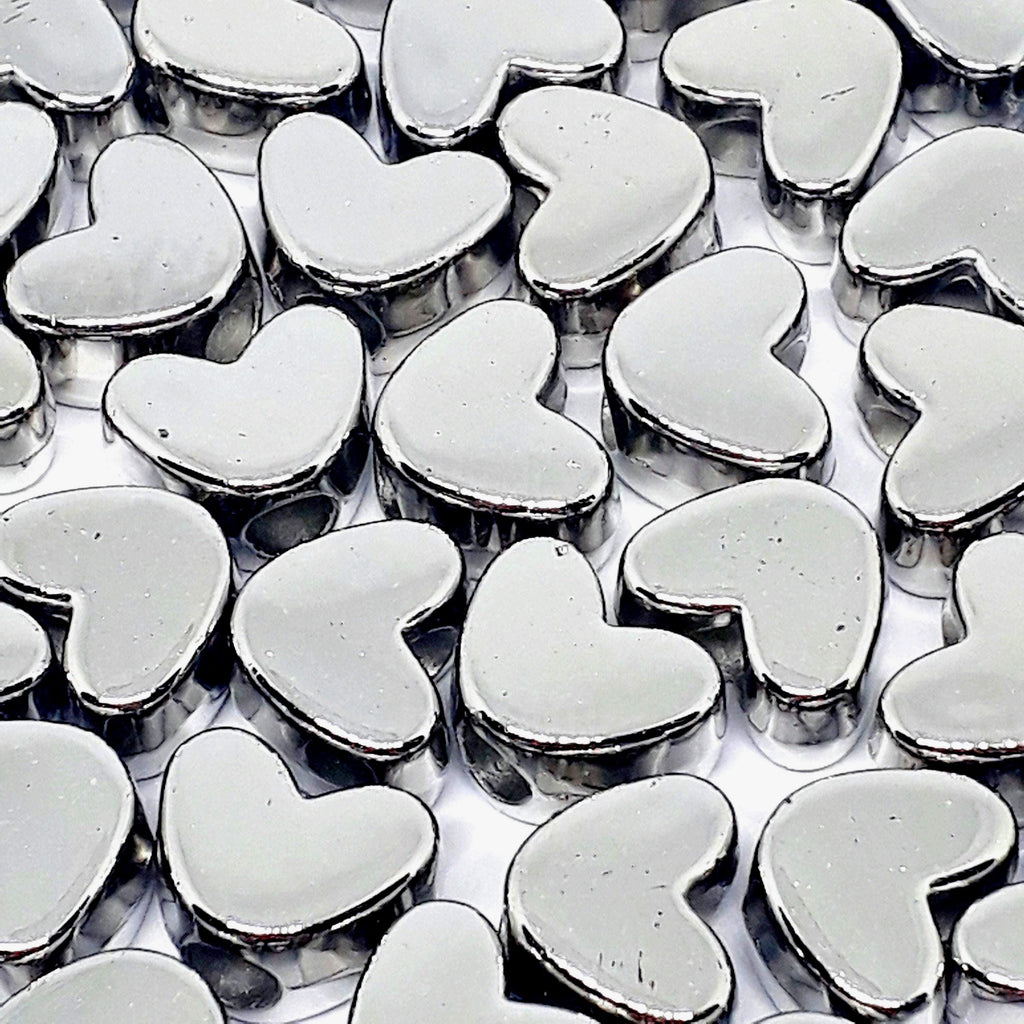 Acrylic Heart Silver Tone Plated 11x8mm - 50pcs