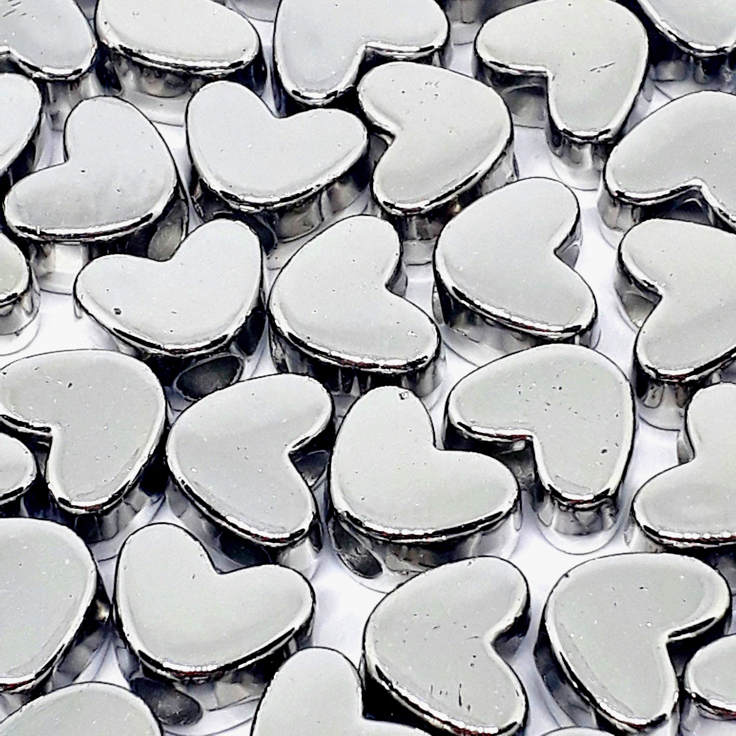 Acrylic Heart Silver Tone Plated 11x8mm - 50pcs