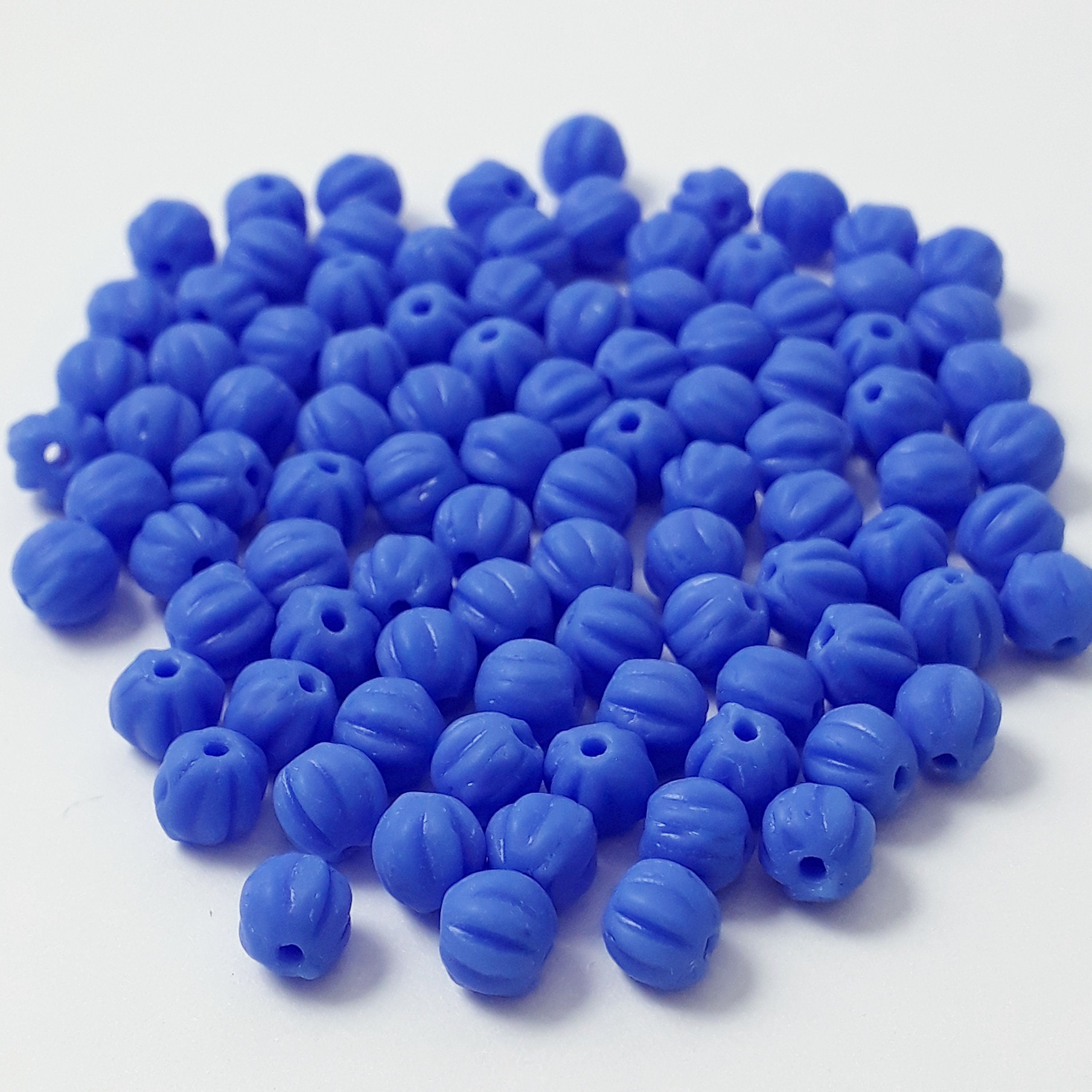 Matte Blue Fluted Round Czech Glass 4mm - 40pcs