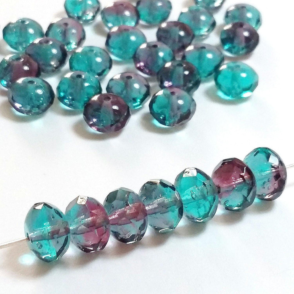 Blue & Purple Czech Glass Rondelle 9x6mm - 10pcs