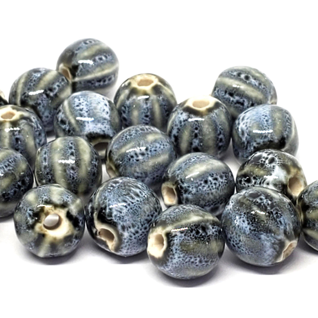 Pale Blue Ceramic Round Fluted 10mm - 10pcs