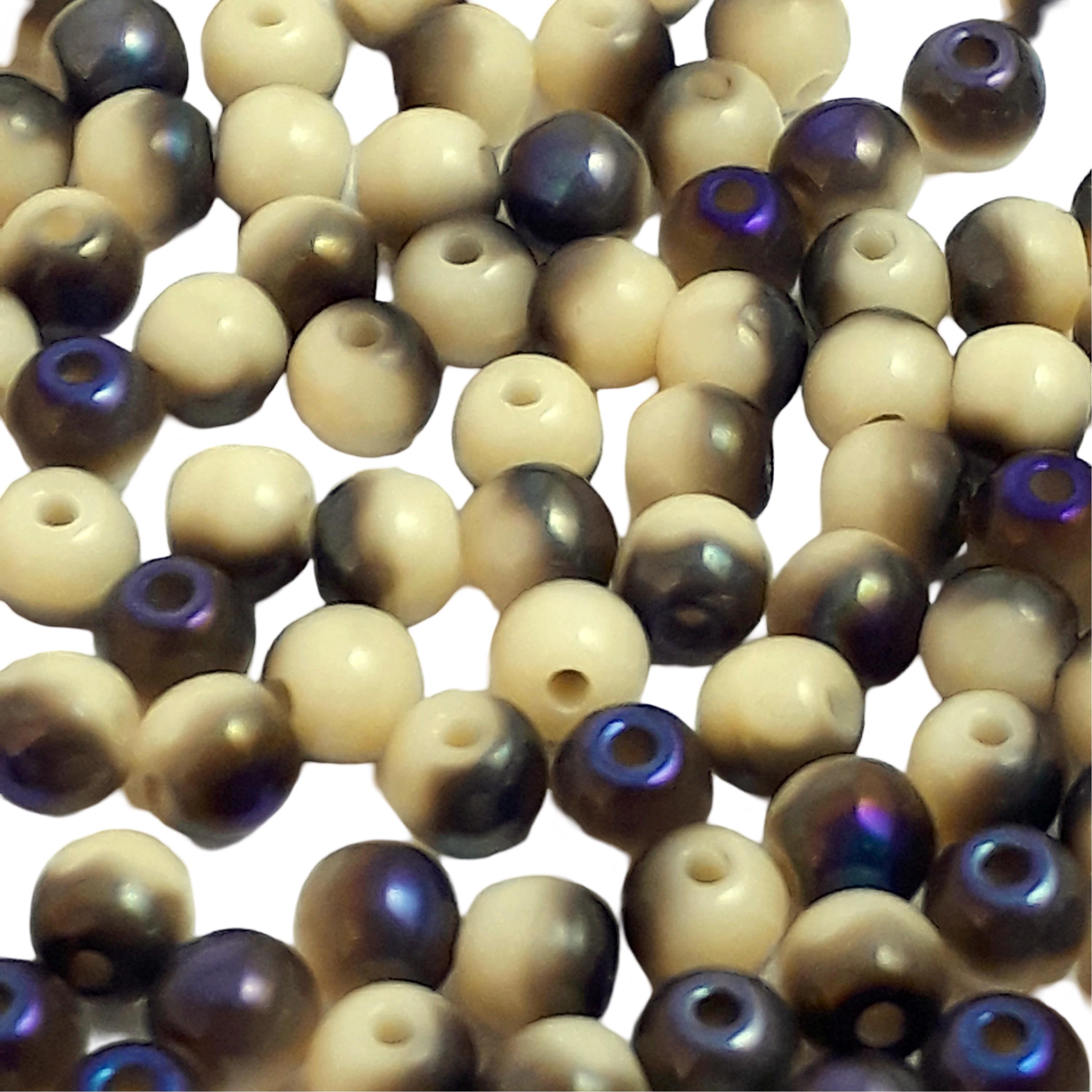 Cream & Metallic Blue Czech Glass Round 3mm - 120pcs