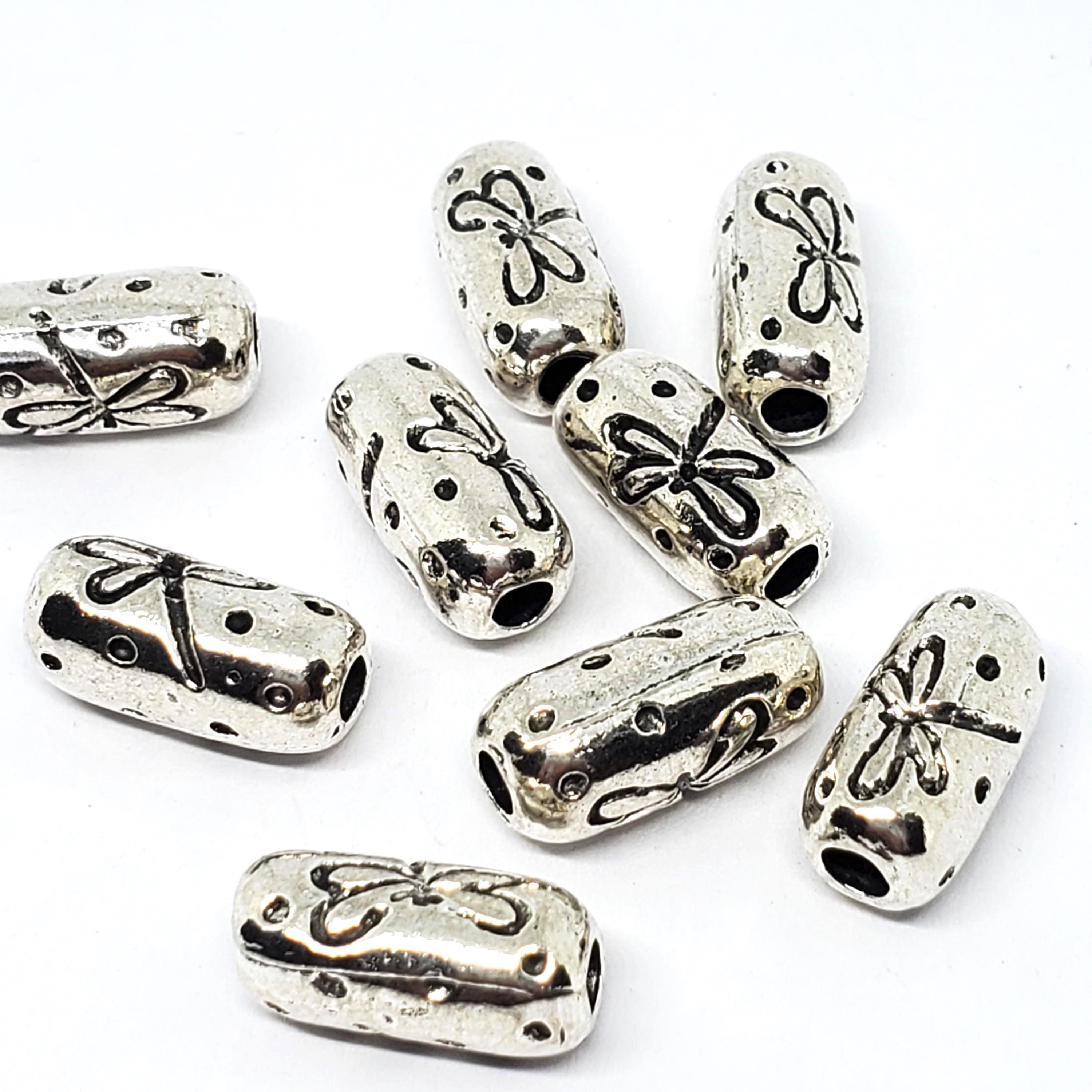 Dragonfly Antique Silver Chunky Tube 15x7mm - 5pcs