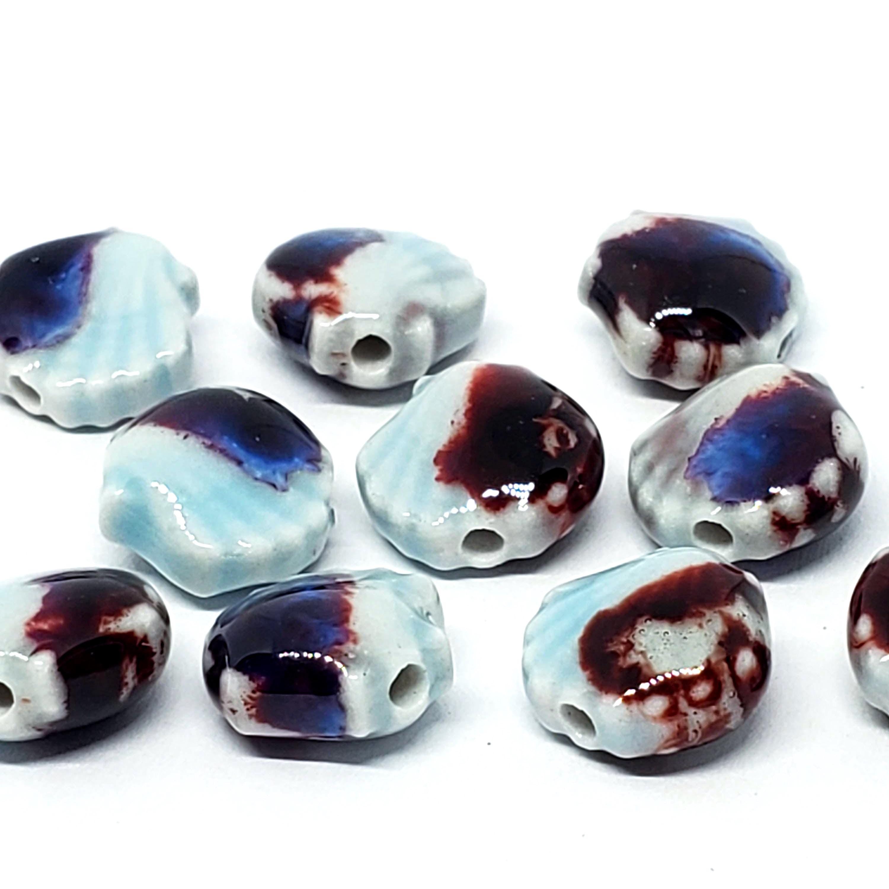 Scallop Shell Glazed Ceramic Light Blue Multicolour 12x11mm - 2pcs