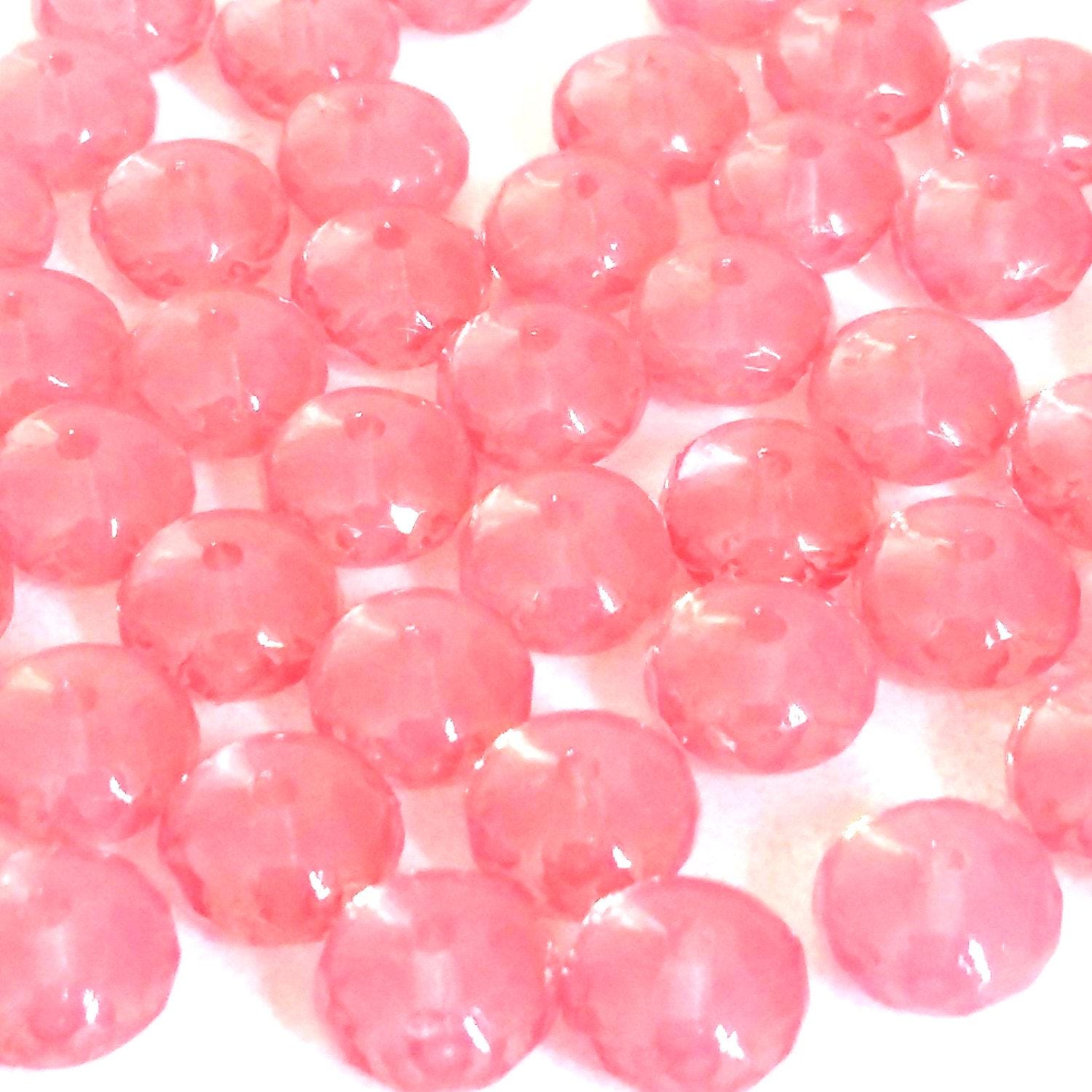 Rose Pink Czech Glass Rondelle 7x4mm - 10pcs