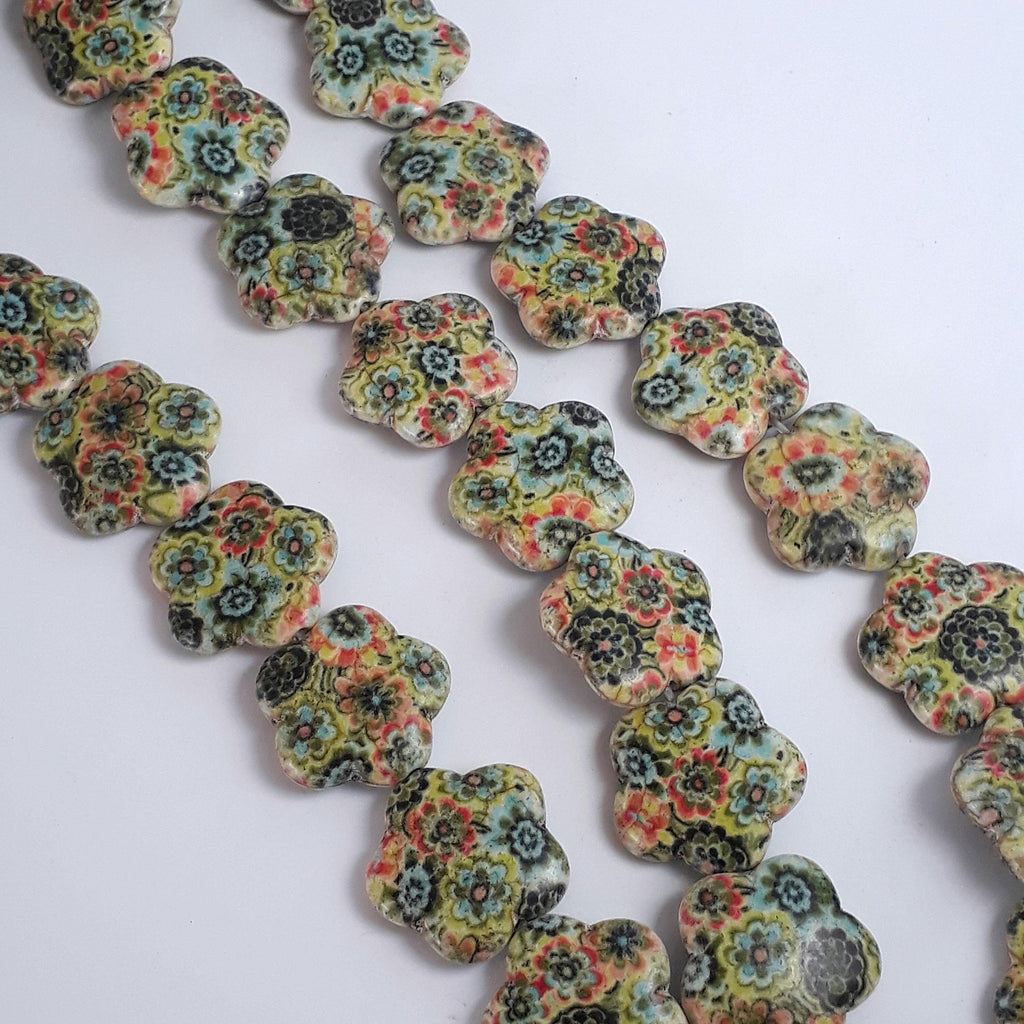 Flower Vintage Print Howlite Stone 20mm  - 10pcs