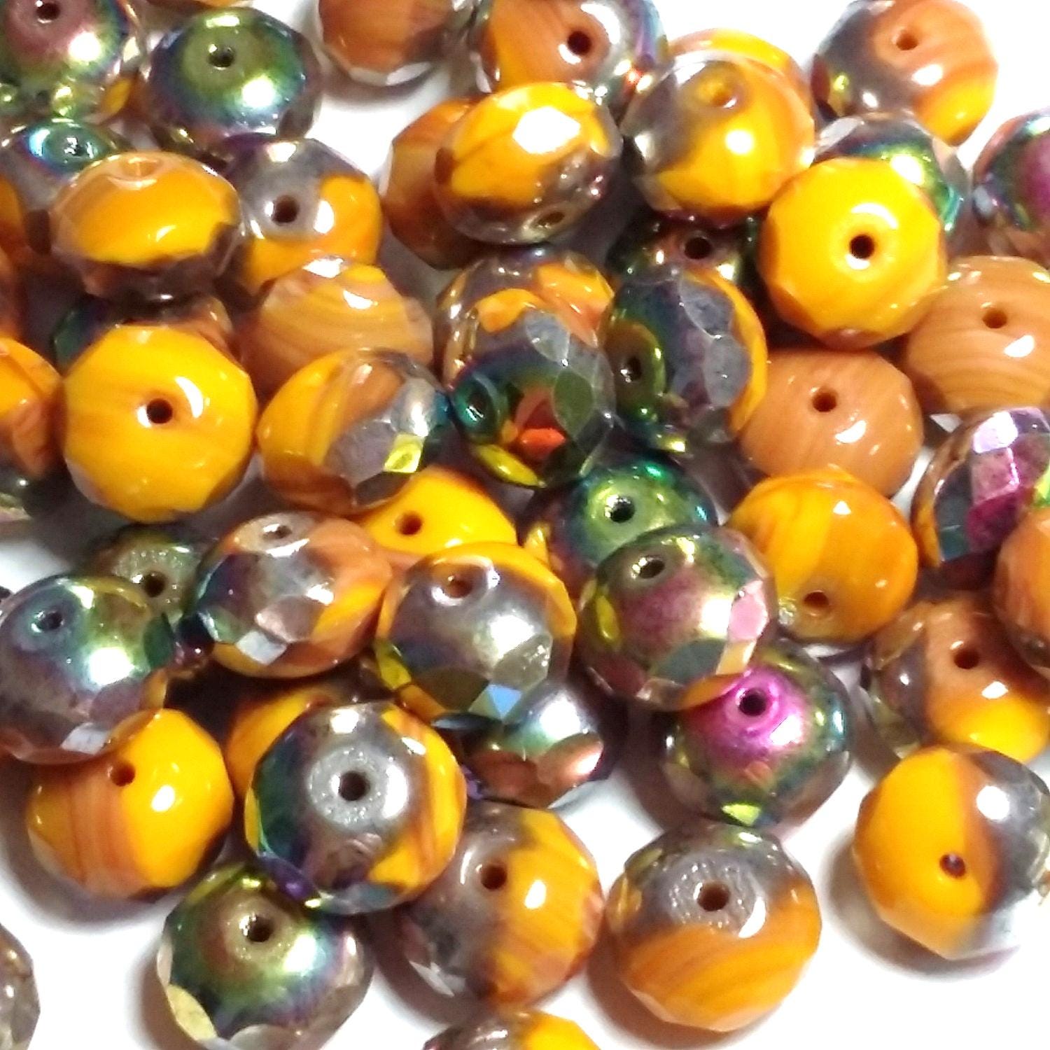 Orange Metallic Faceted Czech Glass Rondelles 11x7mm - 6pcs