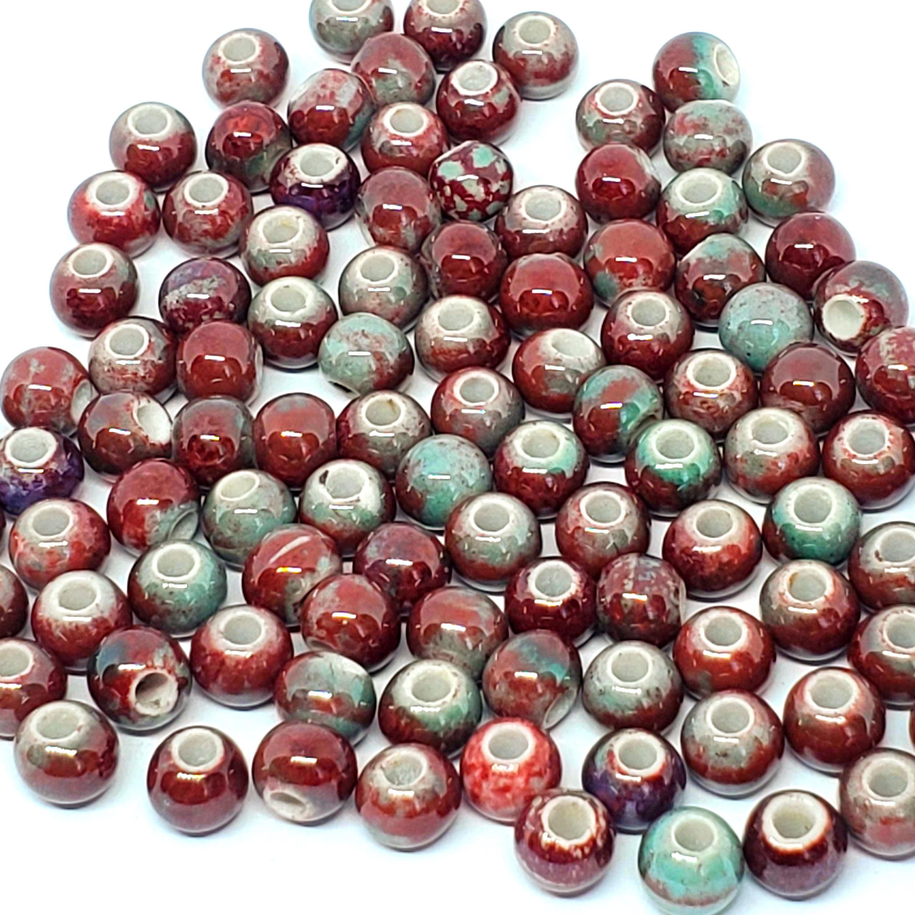 Dark Red & Green Glazed Ceramic Rondelle 6x5mm - 50pcs