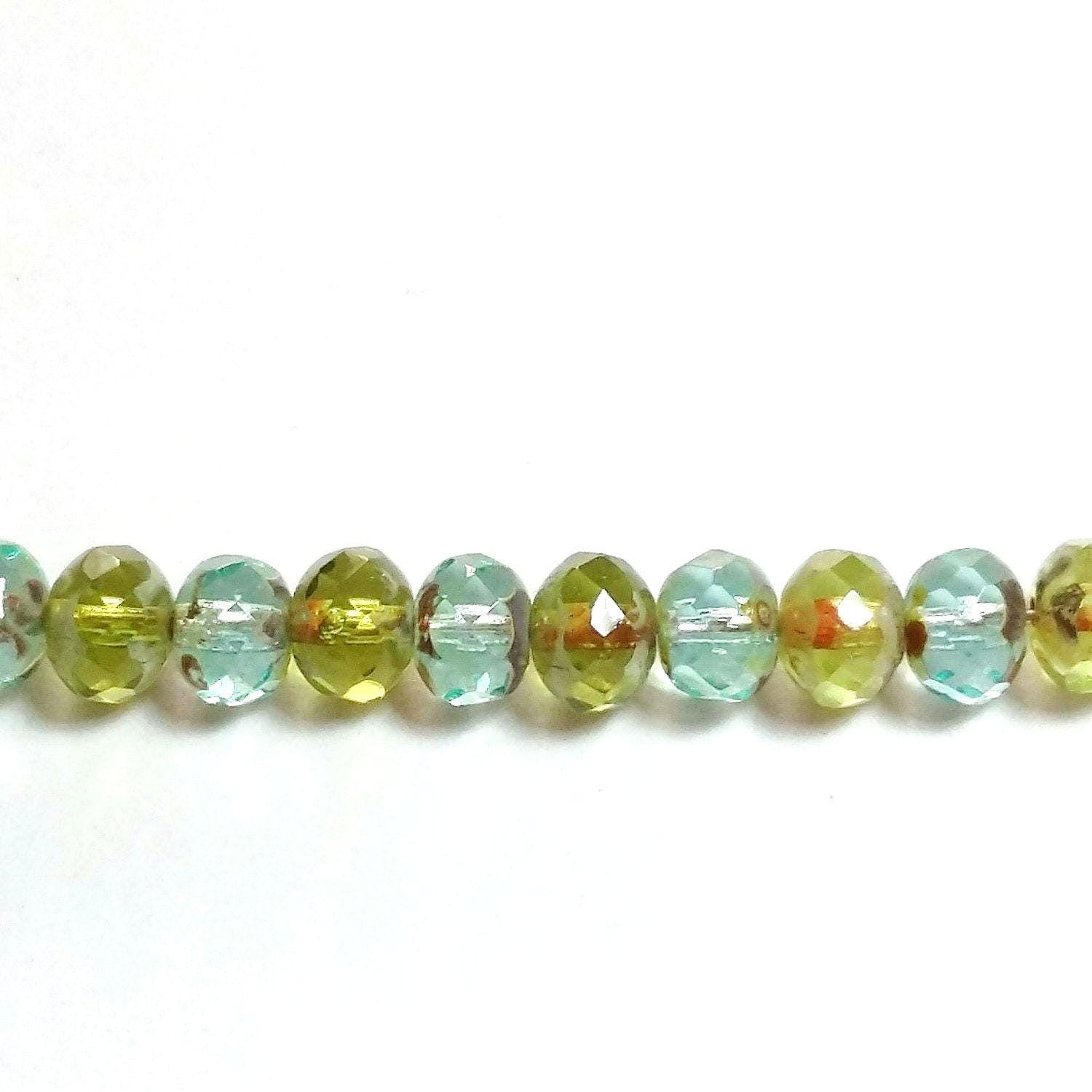 Blue And Green Czech Glass Rondelle 7x5mm - 20pcs