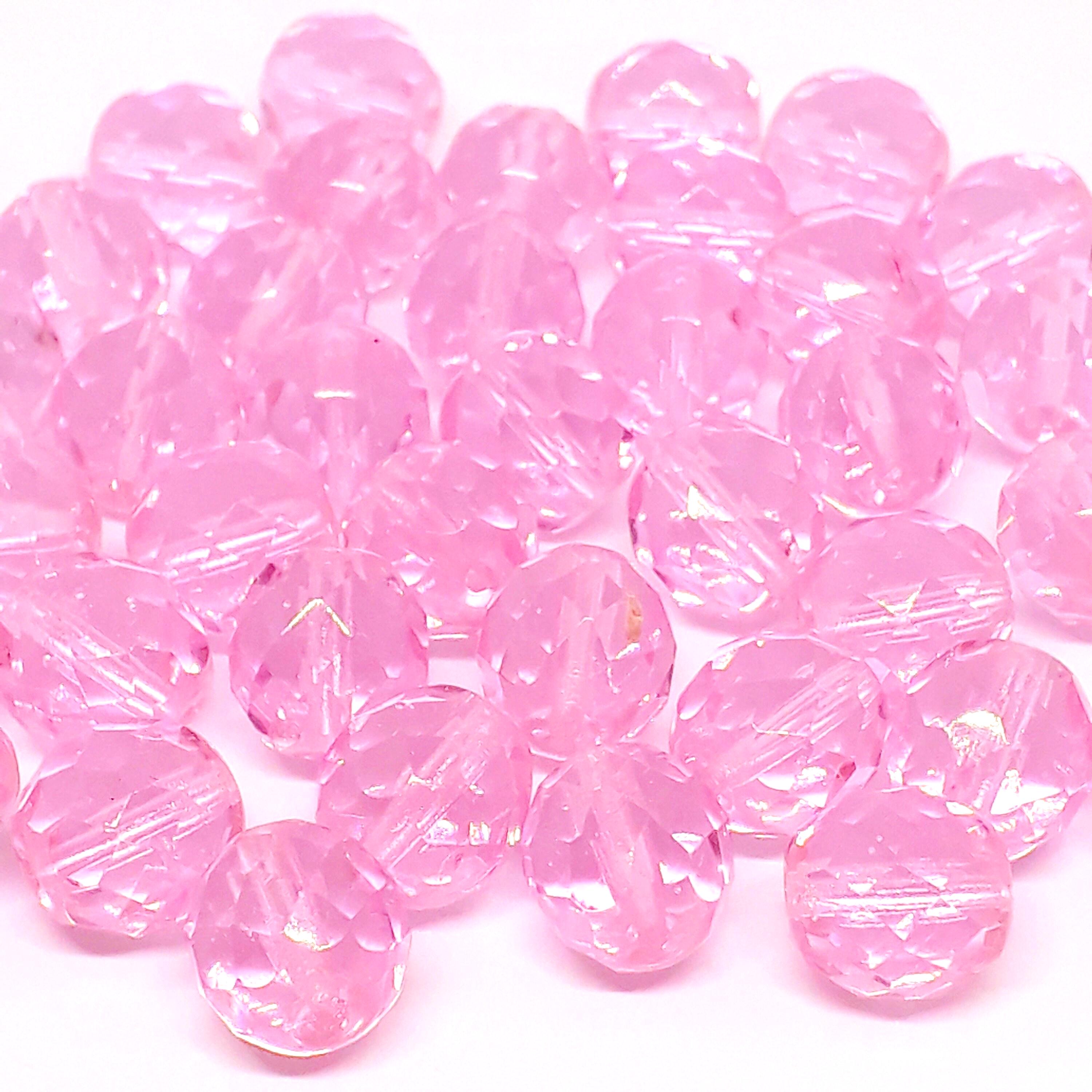 Pink Faceted Czech Glass Round 10x9mm - 6pcs