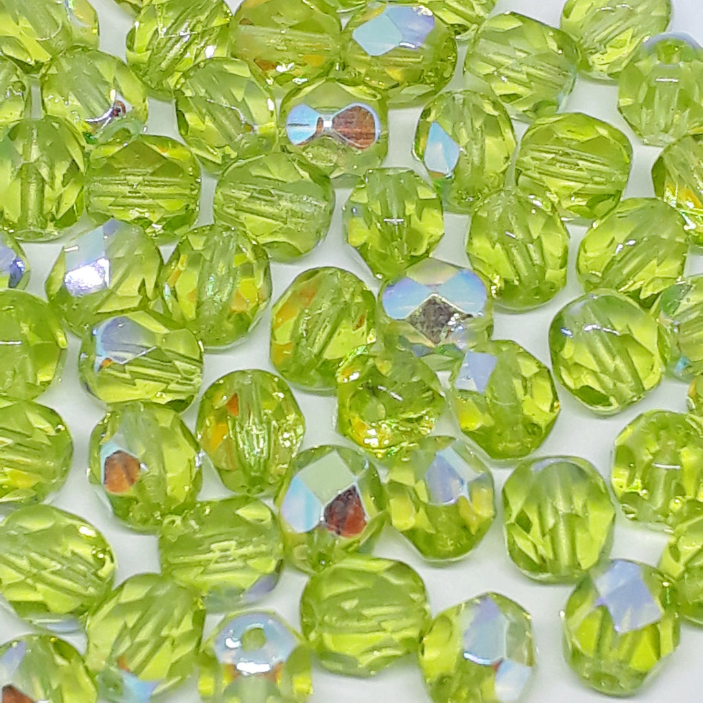 Green & Metallic AB Faceted Czech Glass Round 6mm - 20pcs