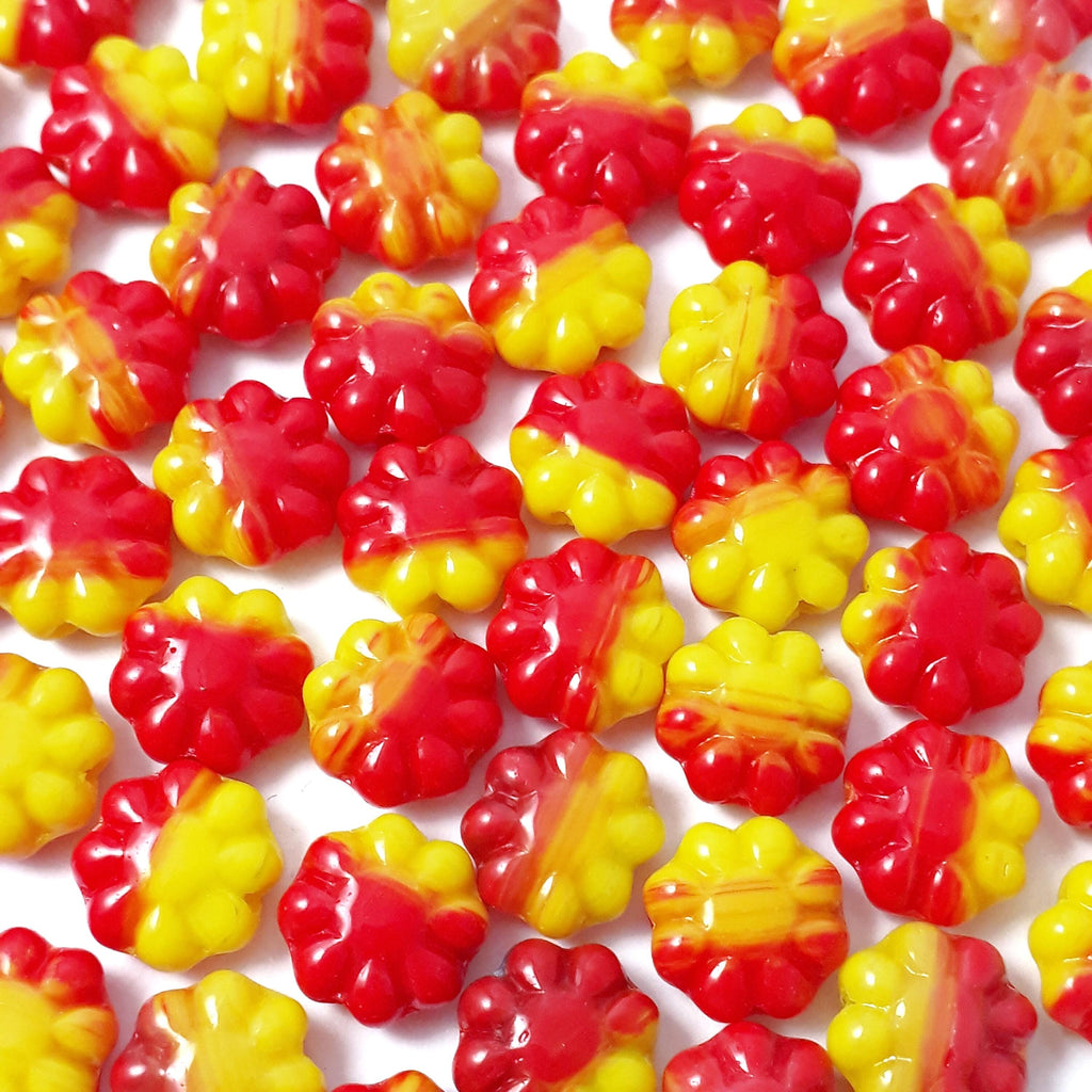 Red & Yellow Czech Glass Hawaiian Flower 9mm - 10pcs