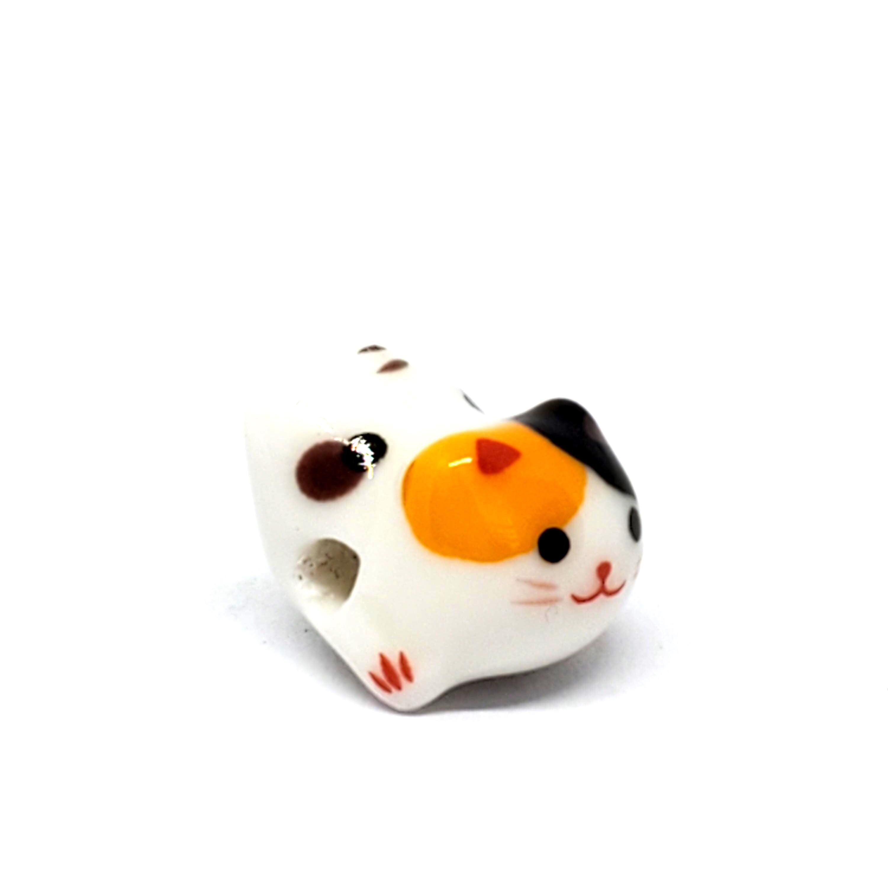 Chinese Cat Ceramic White Multicolour 16x13mm - 1pc