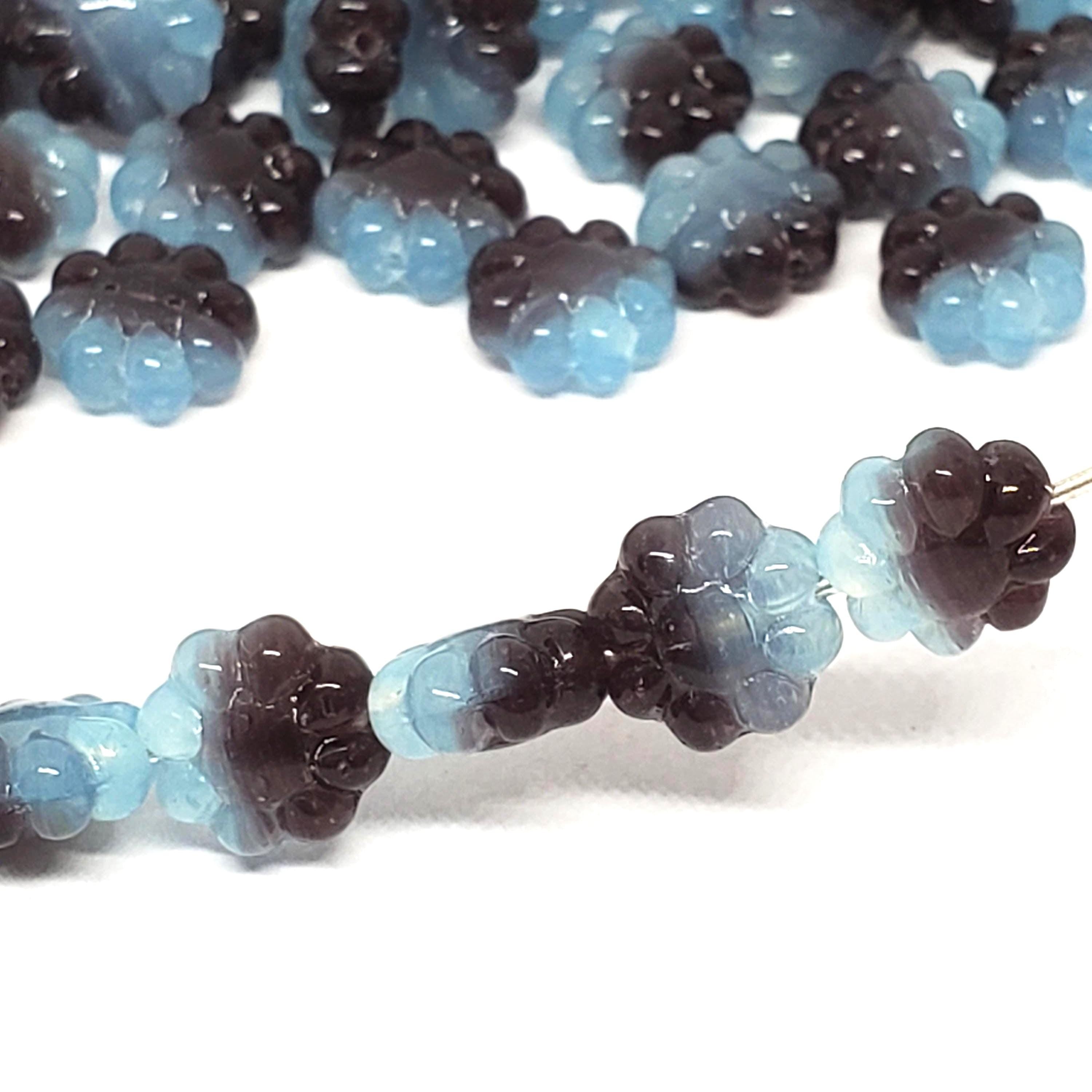 Dark Red & Light Blue Czech Glass Hawaiian Flower 9mm - 10pcs