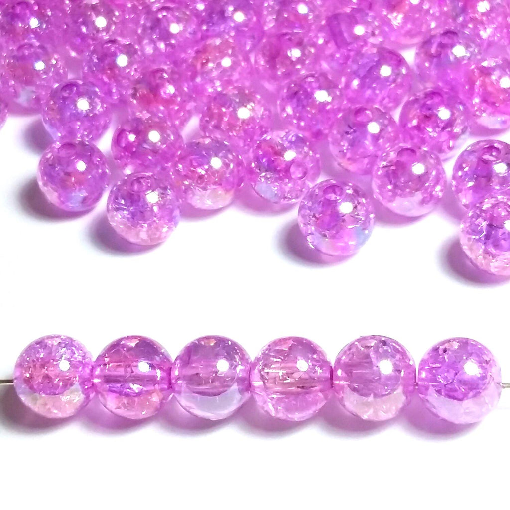 Crackle Purple Rainbow AB Acrylic  8mm - 50pcs