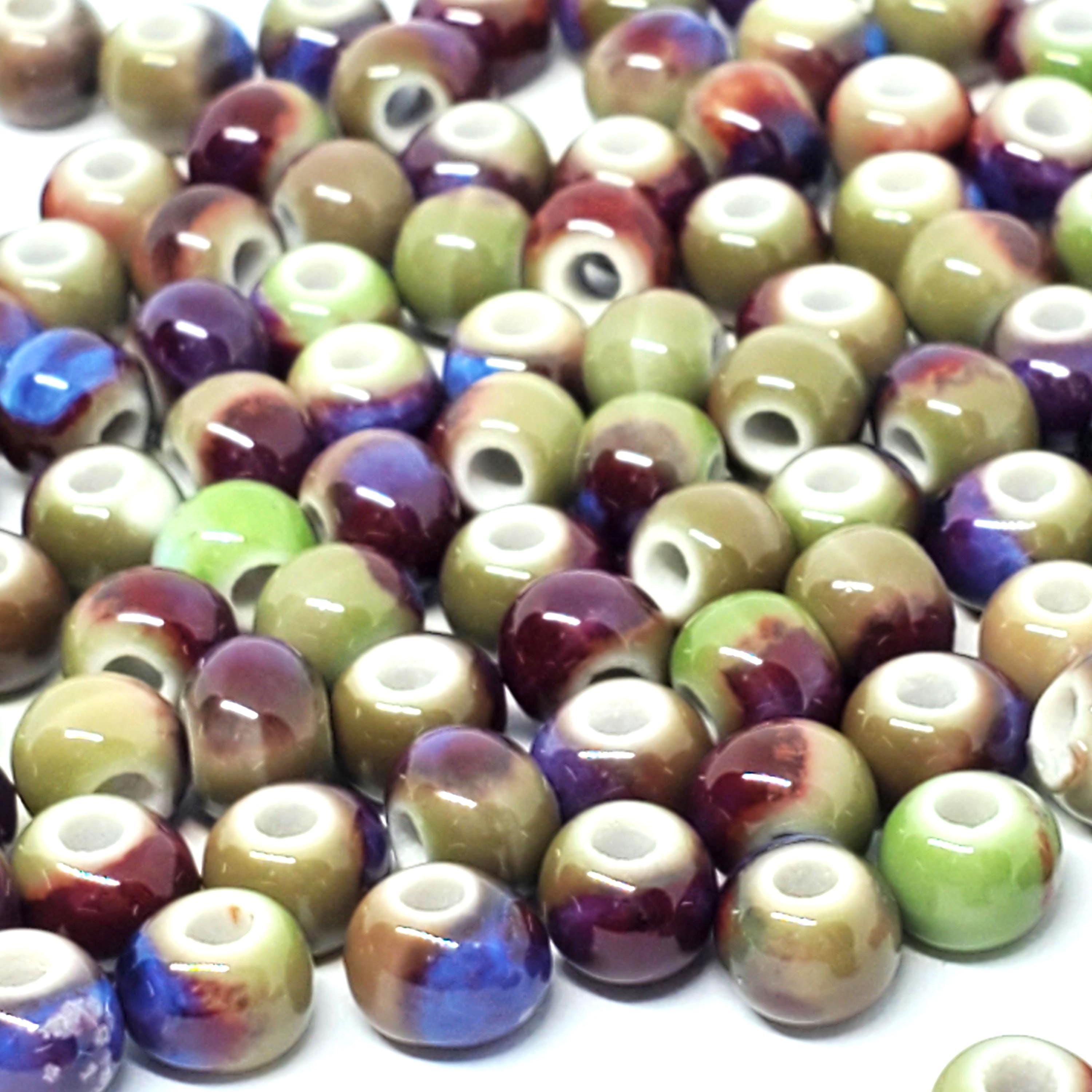 Red, Purple & Green Glazed Ceramic Rondelle 6x5mm - 50pcs