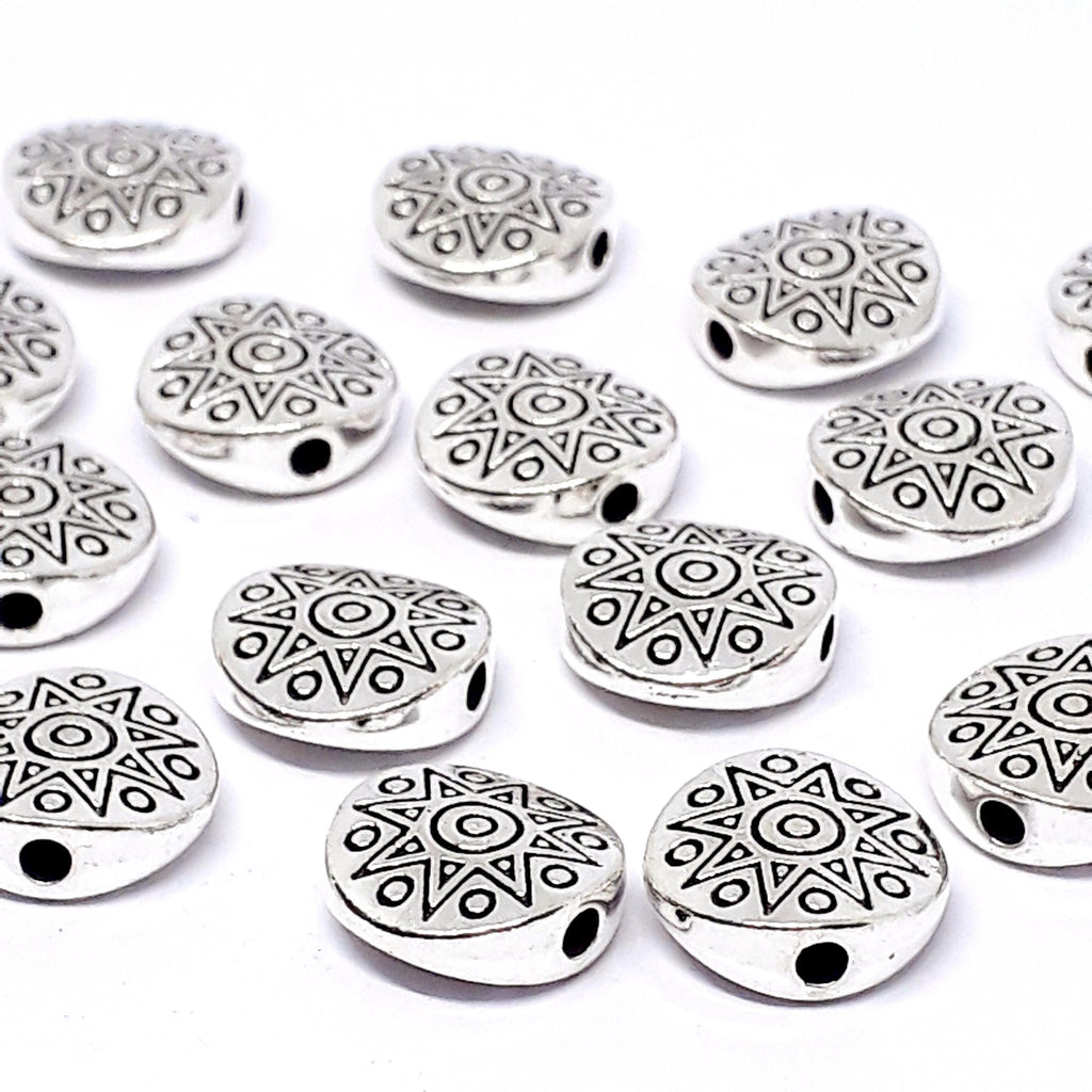 Flat Round Star Coin Antique Silver 10mm - 10pcs