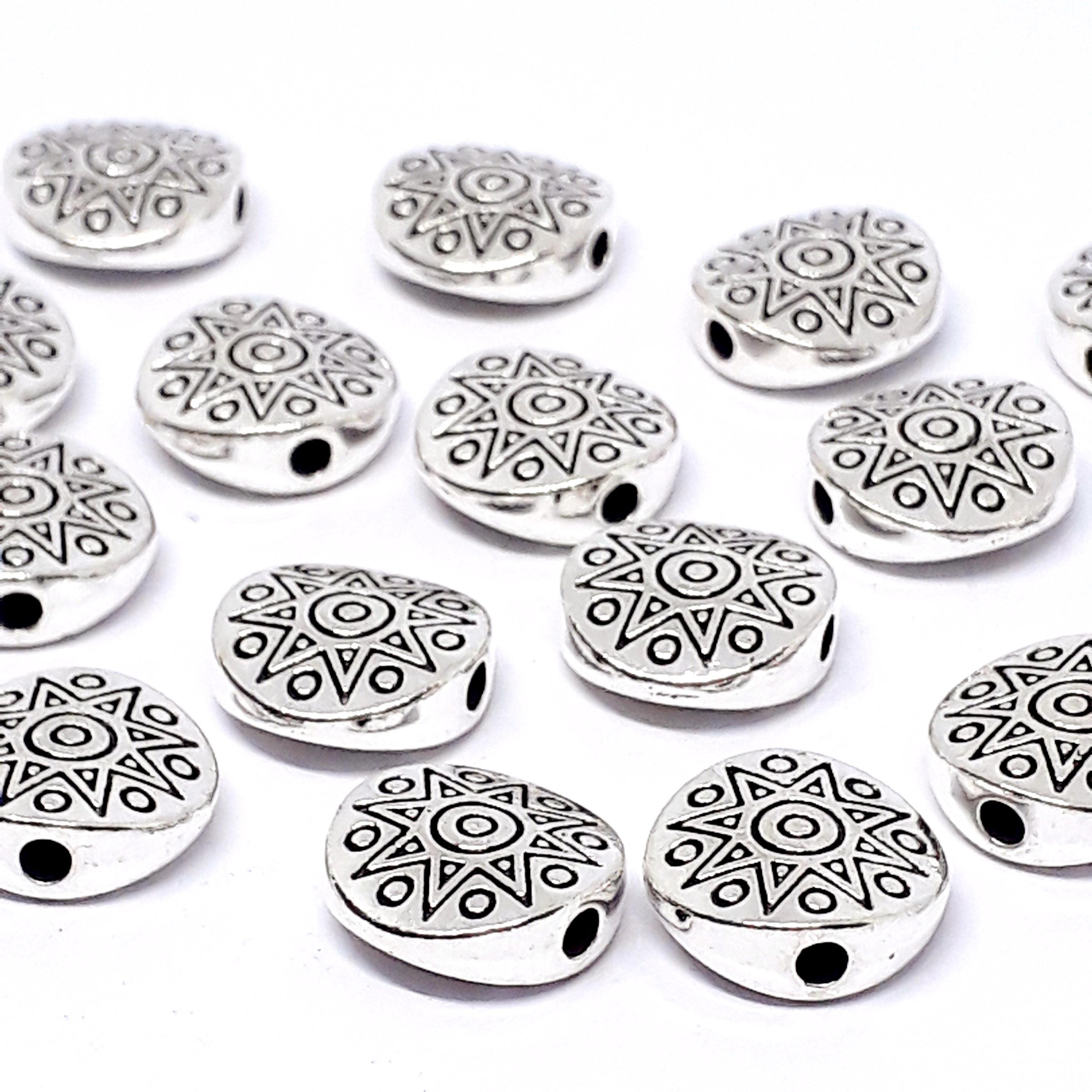 Flat Round Star Coin Antique Silver 10mm - 10pcs