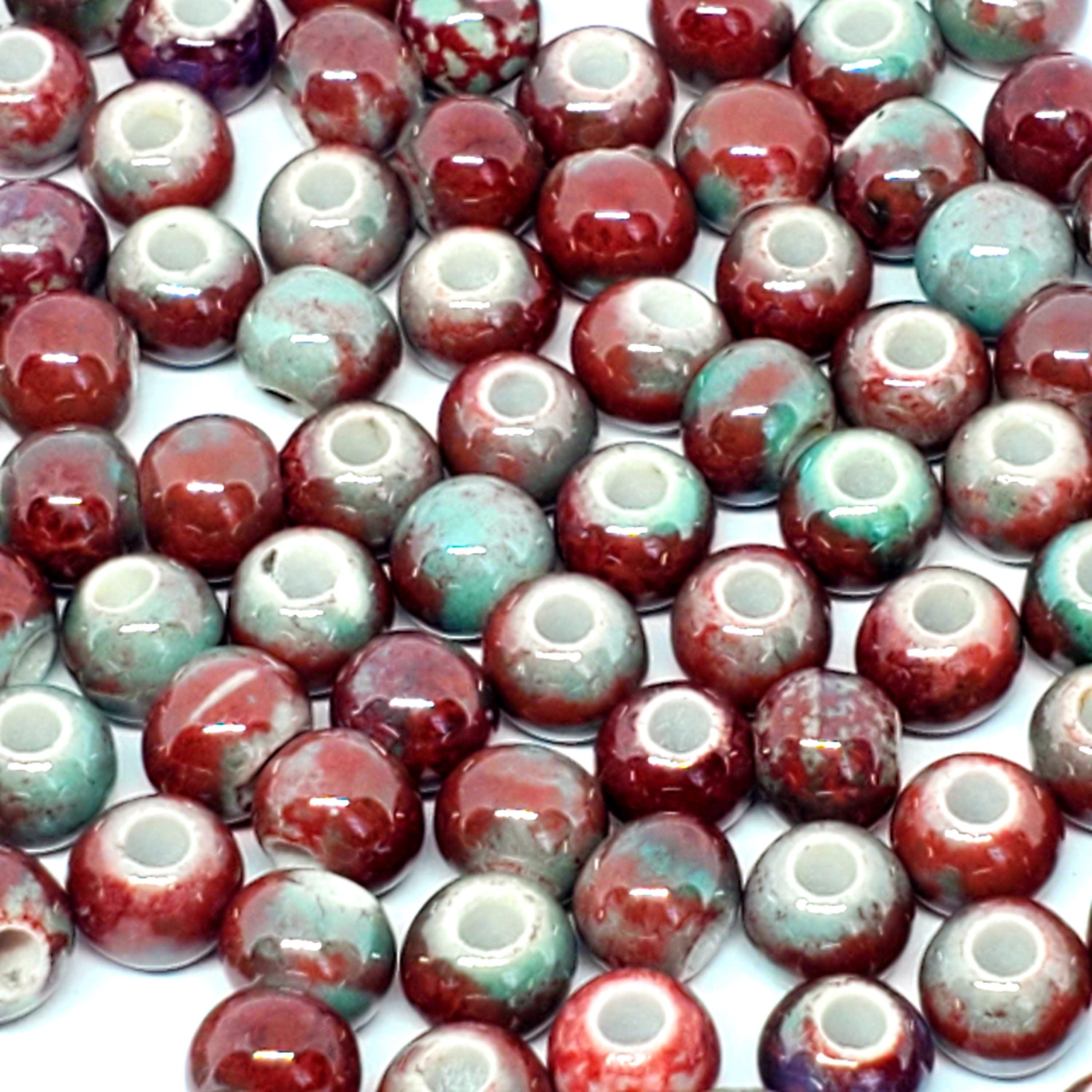 Dark Red & Green Glazed Ceramic Rondelle 6x5mm - 50pcs